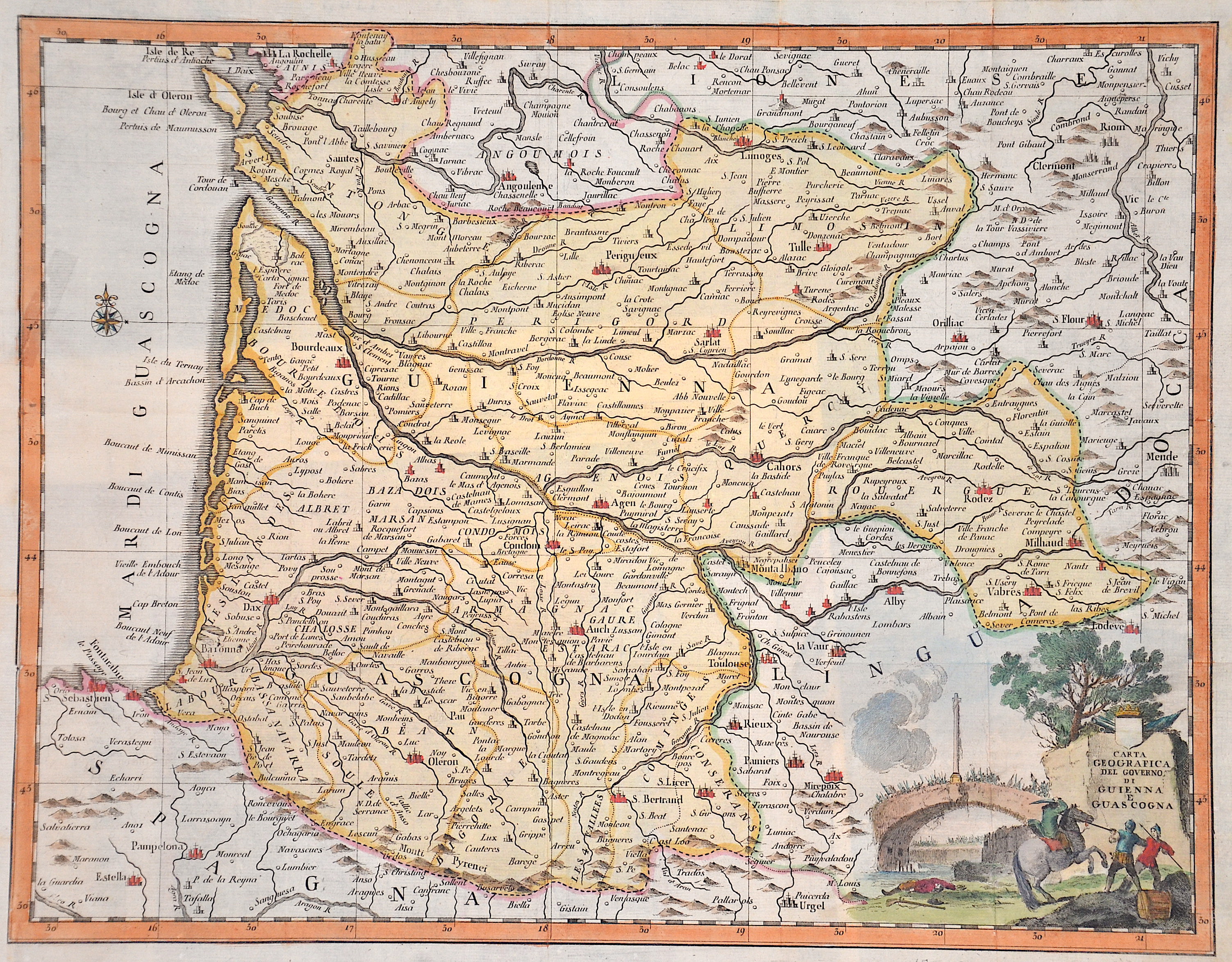 Albizzi Antonio Carta Geographica del Governo di Guienna e Guascogna