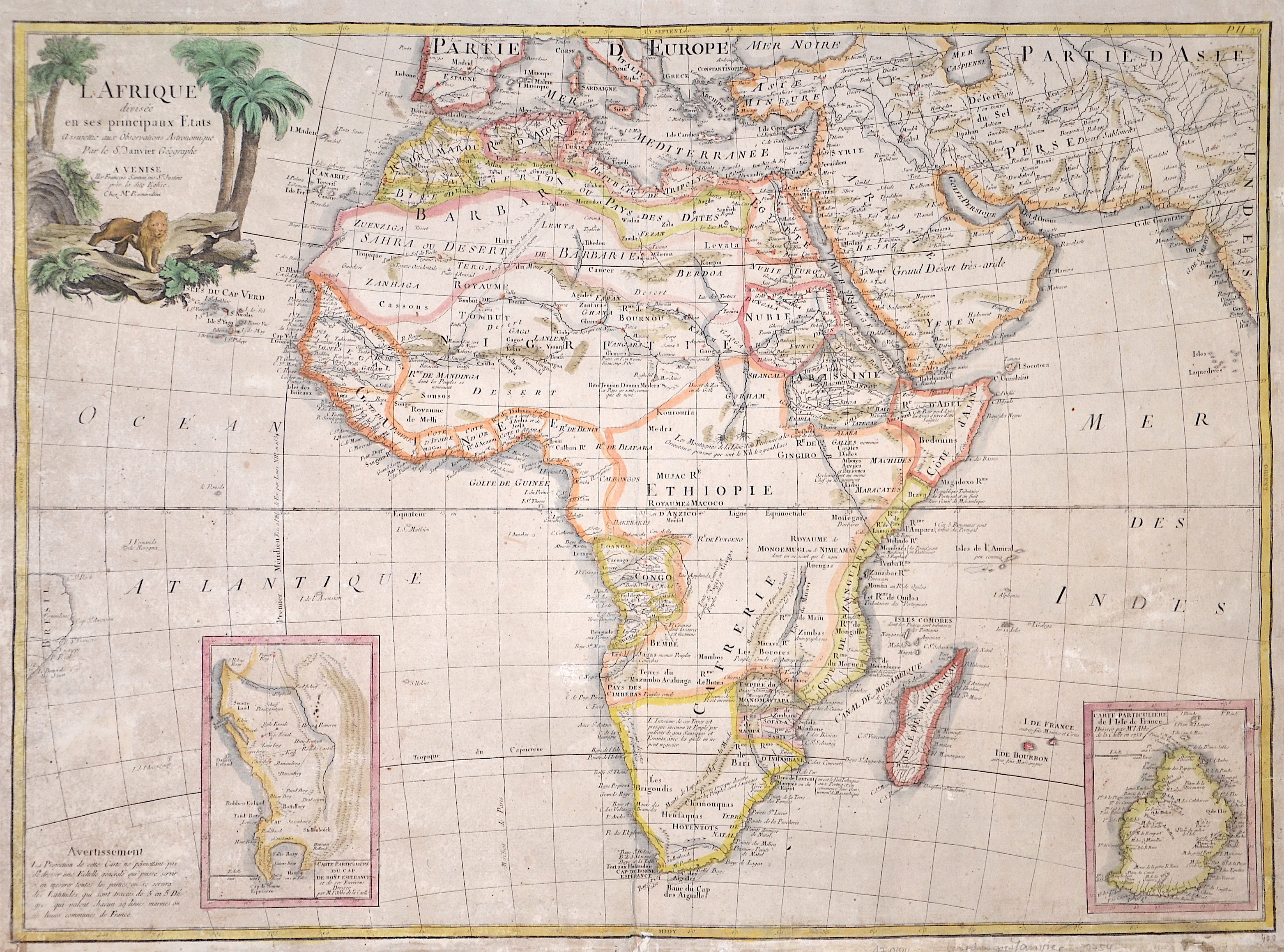 Janvier Sieur  L Afrique divisee en ses principaux Etats Assujettie aux Observariions Astronomique Par le Sr. Janvier