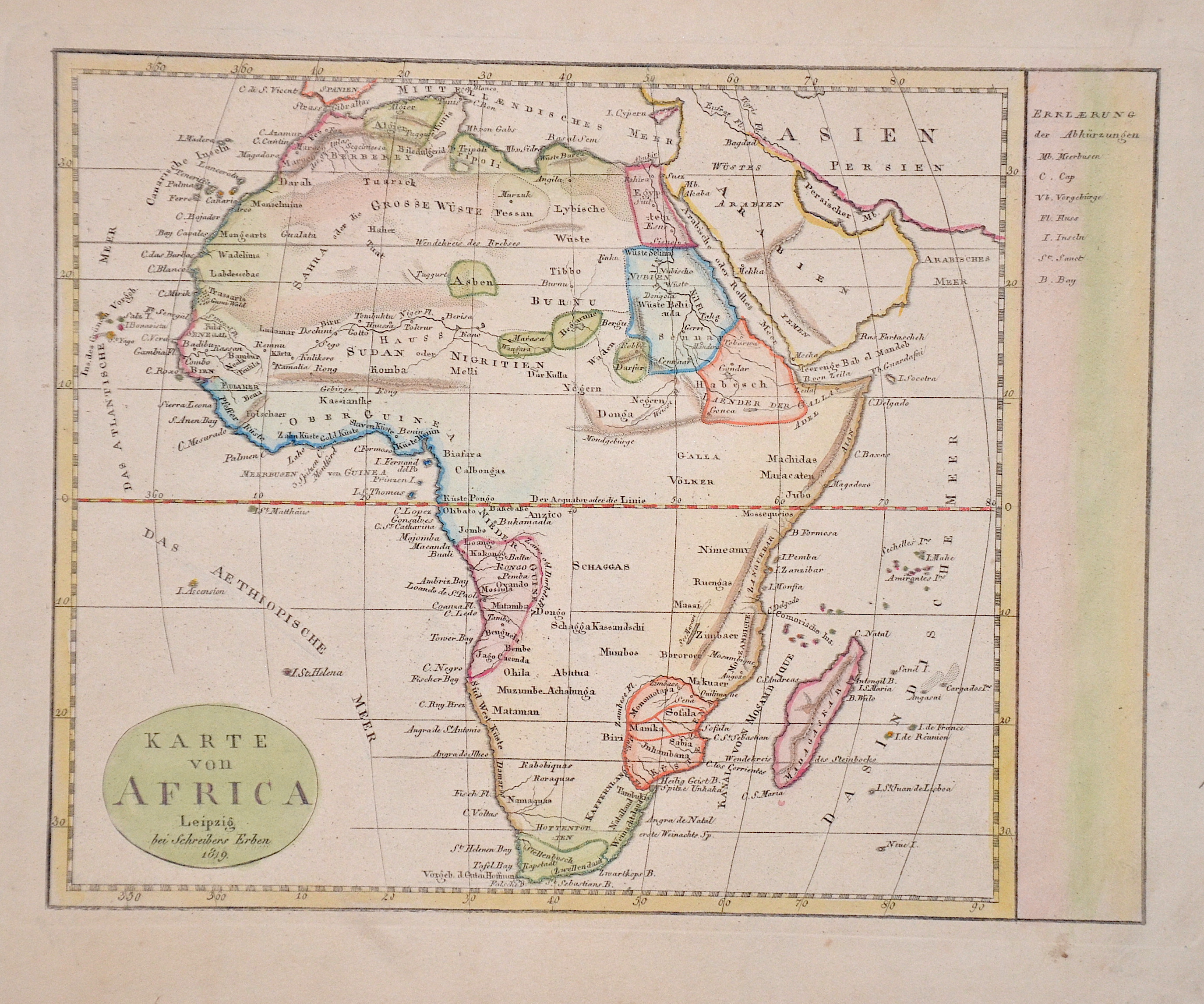 Schreiber  Karte von Africa, Leipzig bei Schreibers Erben 1819