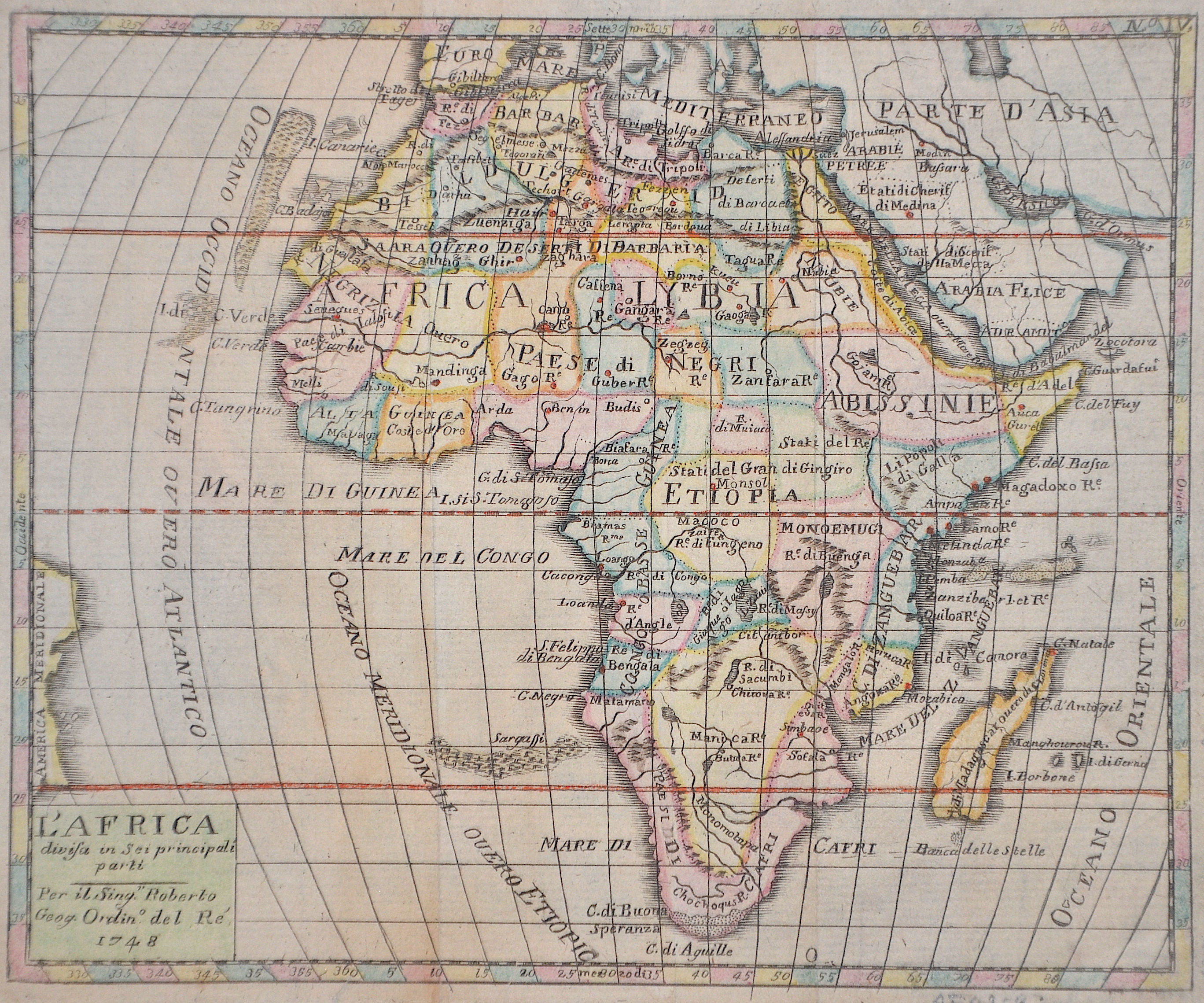 Vaugondy, de Didier/ Gilles Robert L’Africa divis in Sei principali parti