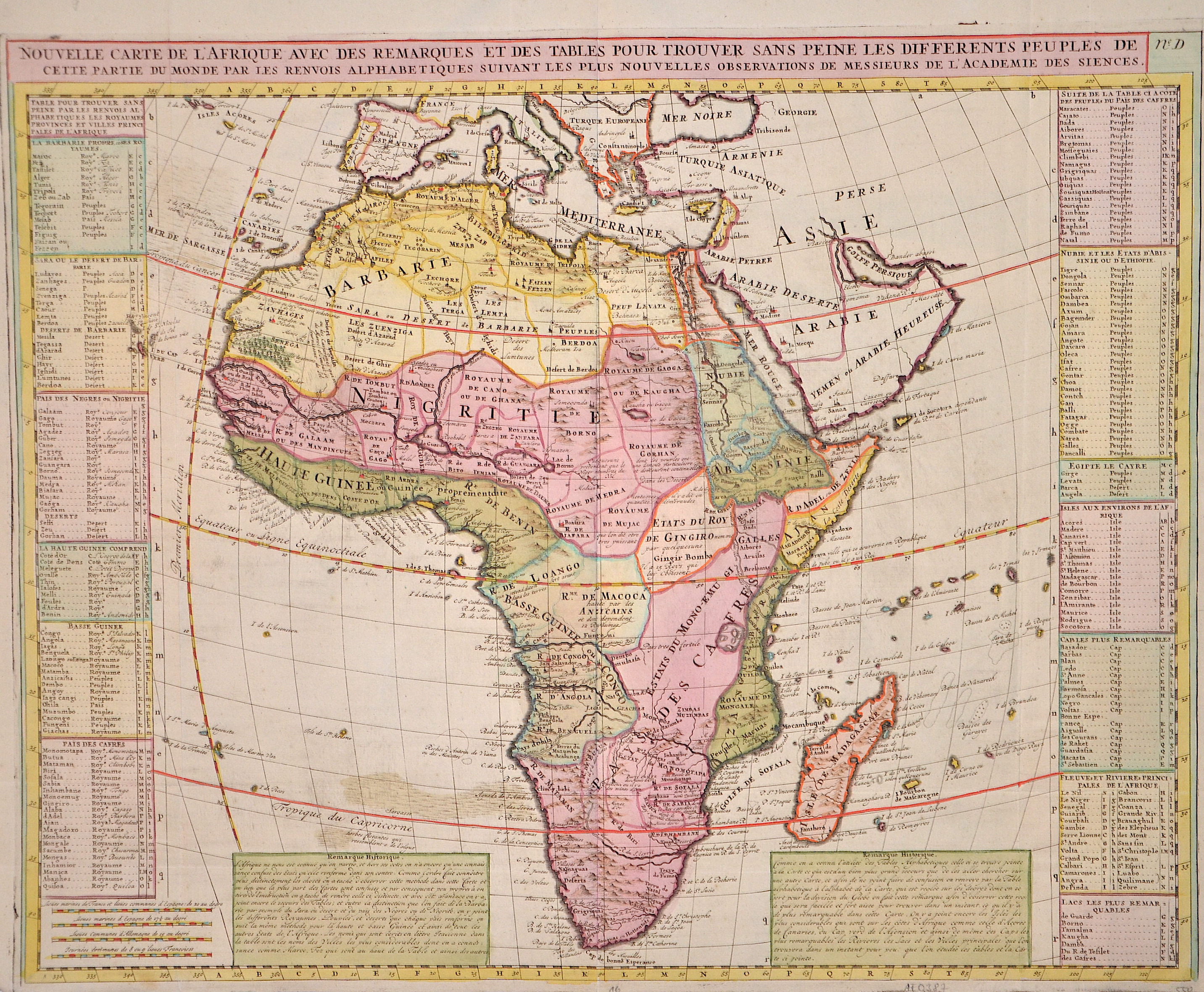 Chatelain Henri Abraham Nouvelle Carte de l’Afrique avec des remarques et des tables pour trouver sans peine les differents peu ples de cette partie du monde par les..