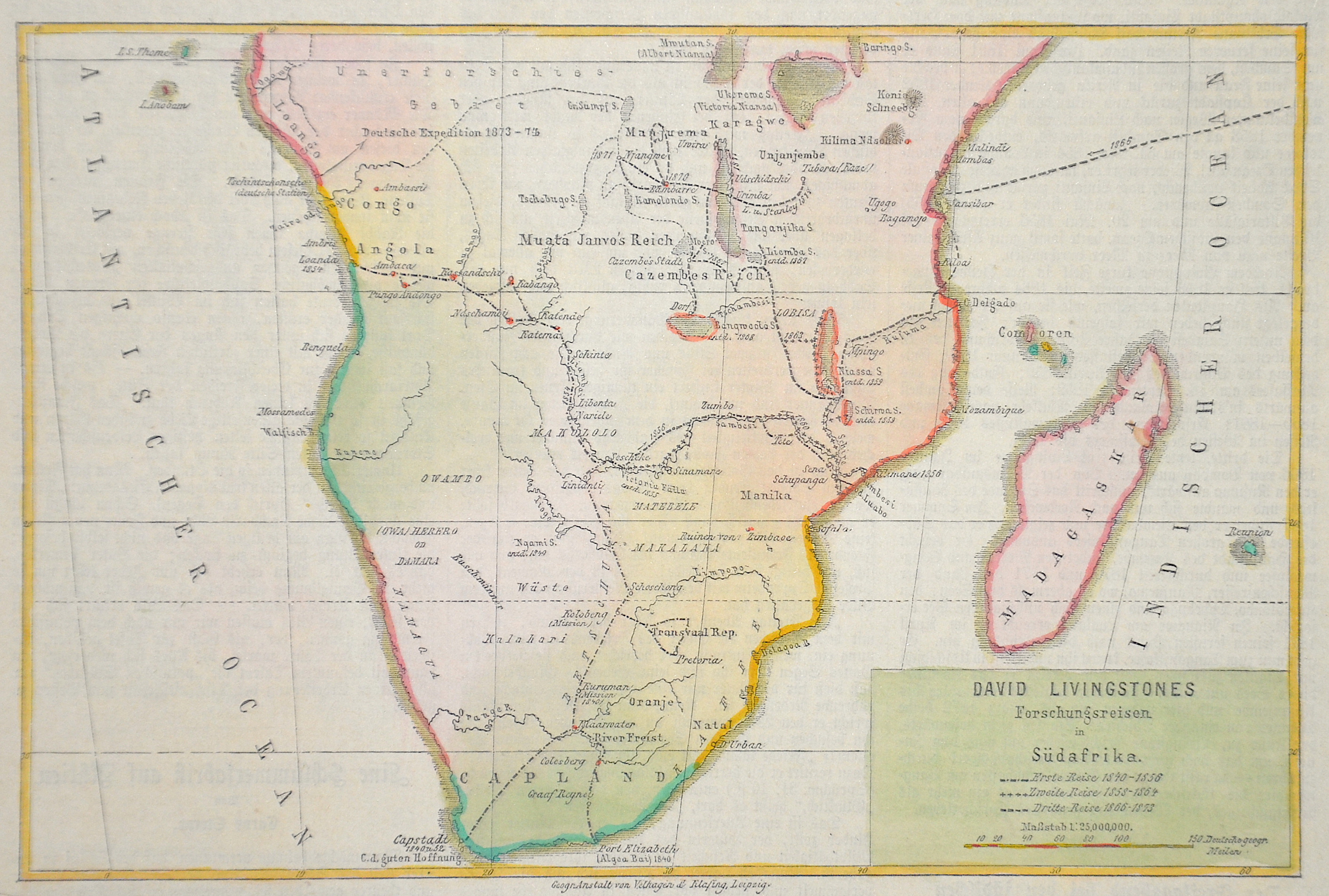 Geogr. Anstalt von Welhager & Klafing  David Livingstones Forschungsreisen in Südafrika.