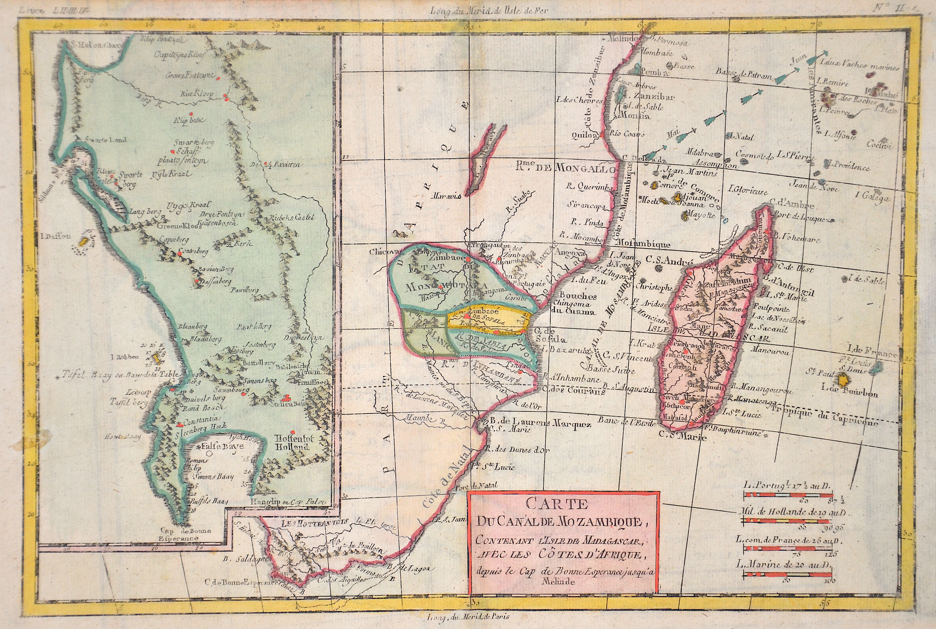 Bonne Rigobert Carte du Canal de Mozambique, Contenant l’Isle de Madagascar, avec les Cotes d’Afrique