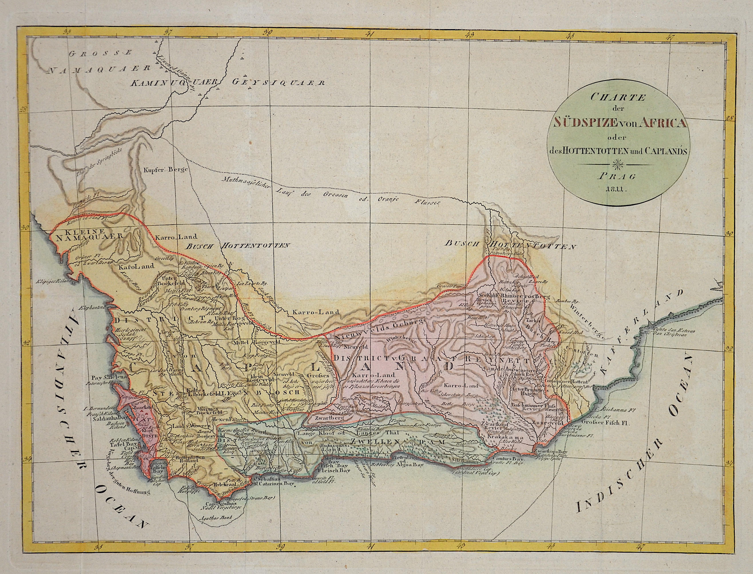 Reilly Franz Johann Joseph Charte der Südspize von Africa oder des Hottentotten und Caplands
