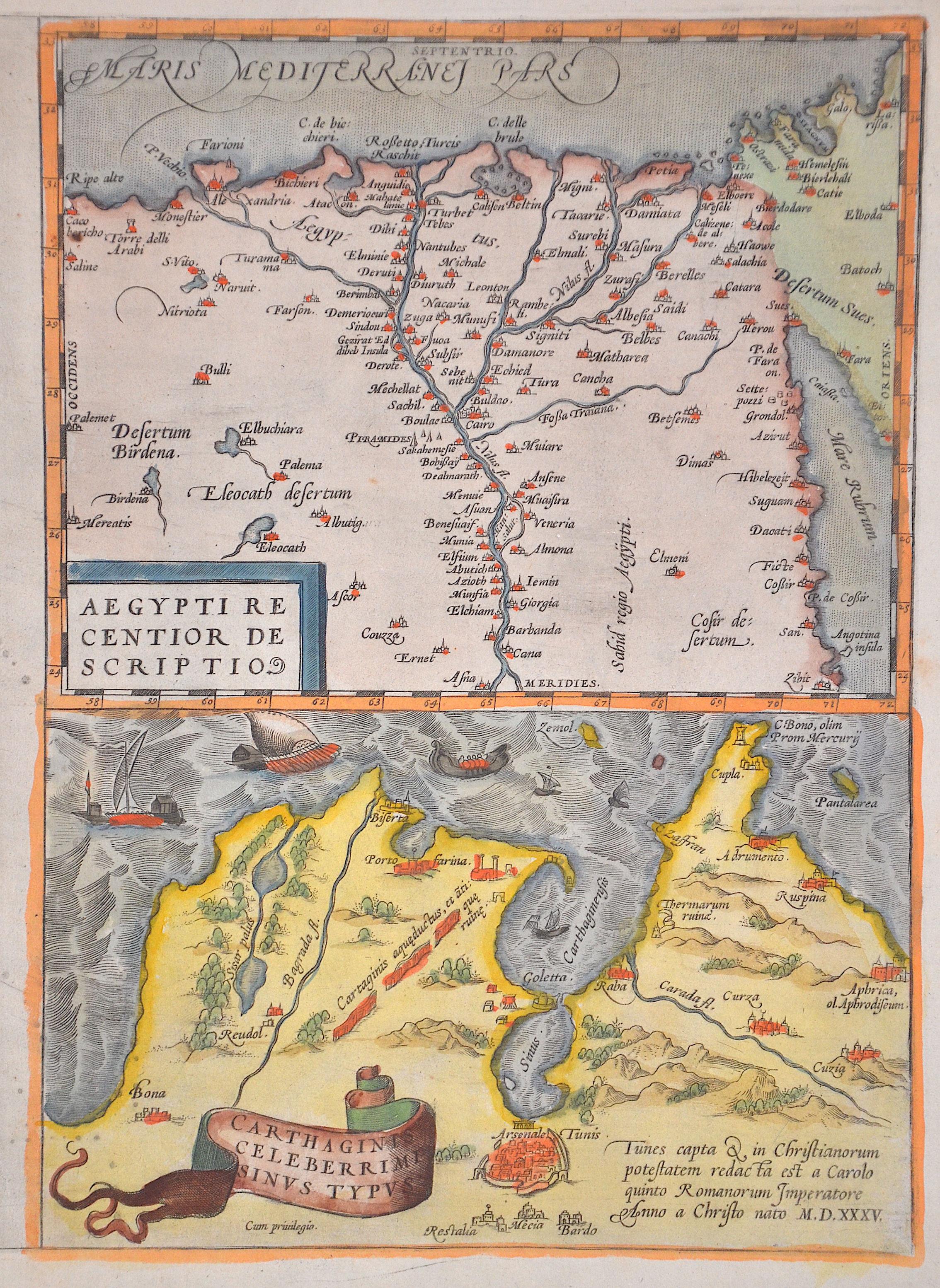 Ortelius Abraham Aegypti recentior descriptio/ Carthaginis celeberrini sinus typus