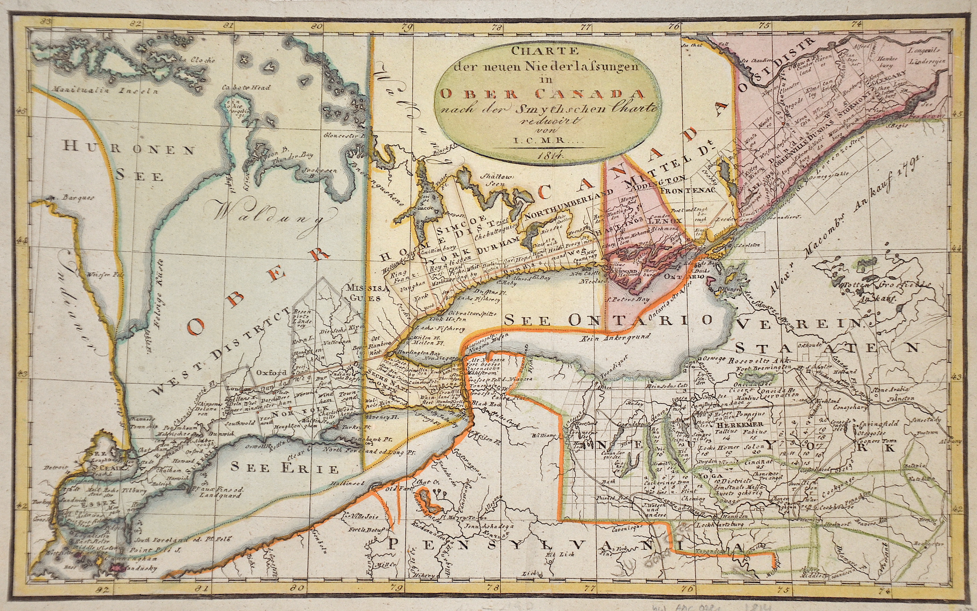 I.C.M.R  Charte der neuen Niederlassungen in Ober Canada nach der Smythschen Charte