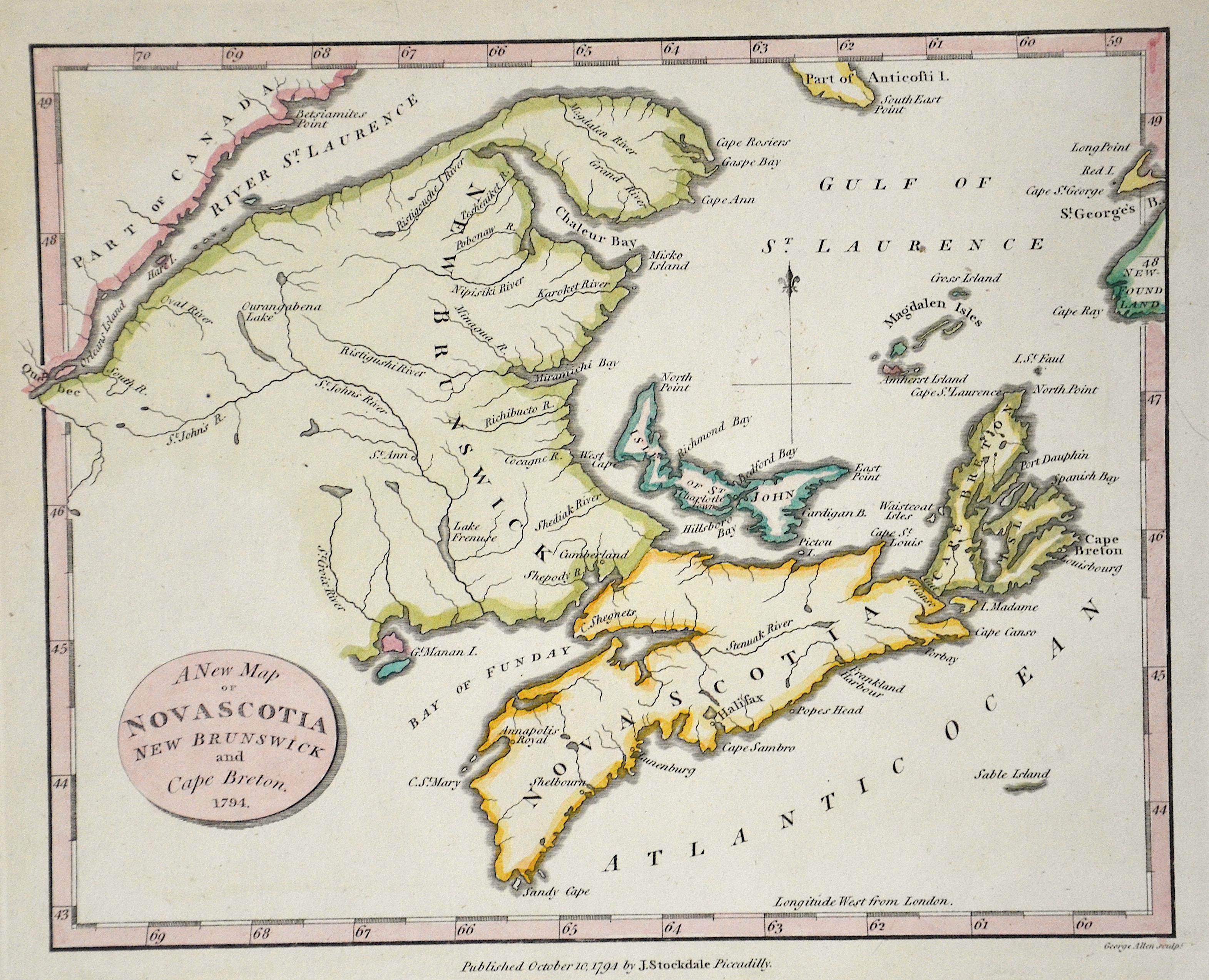Stockdale John A new map of Nova Scotia New Brunswick and Cape Breton