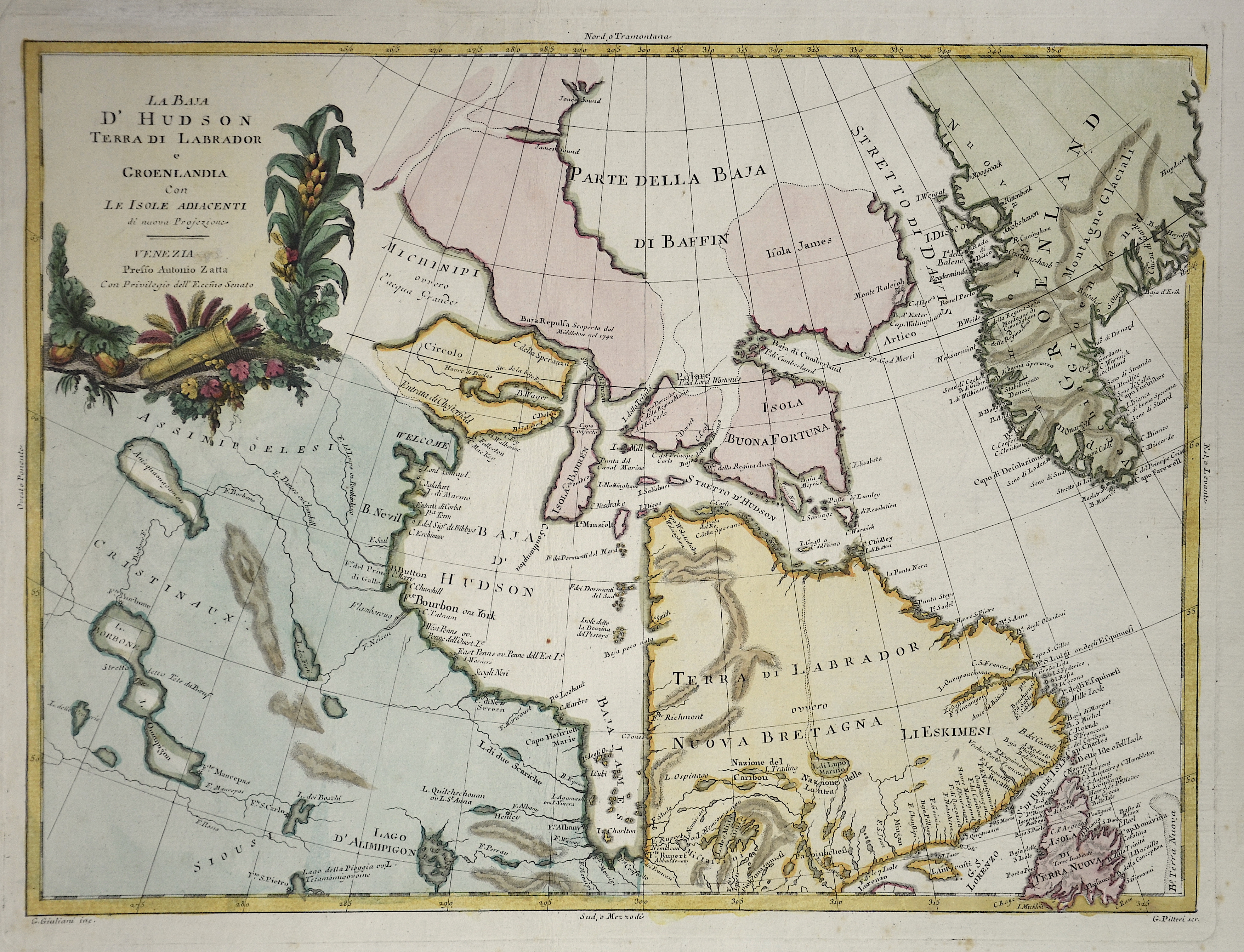 Zatta Antonio La Baja d’Hudson Terra di Labrador e Groenlandia Con le Isole Adiacenti