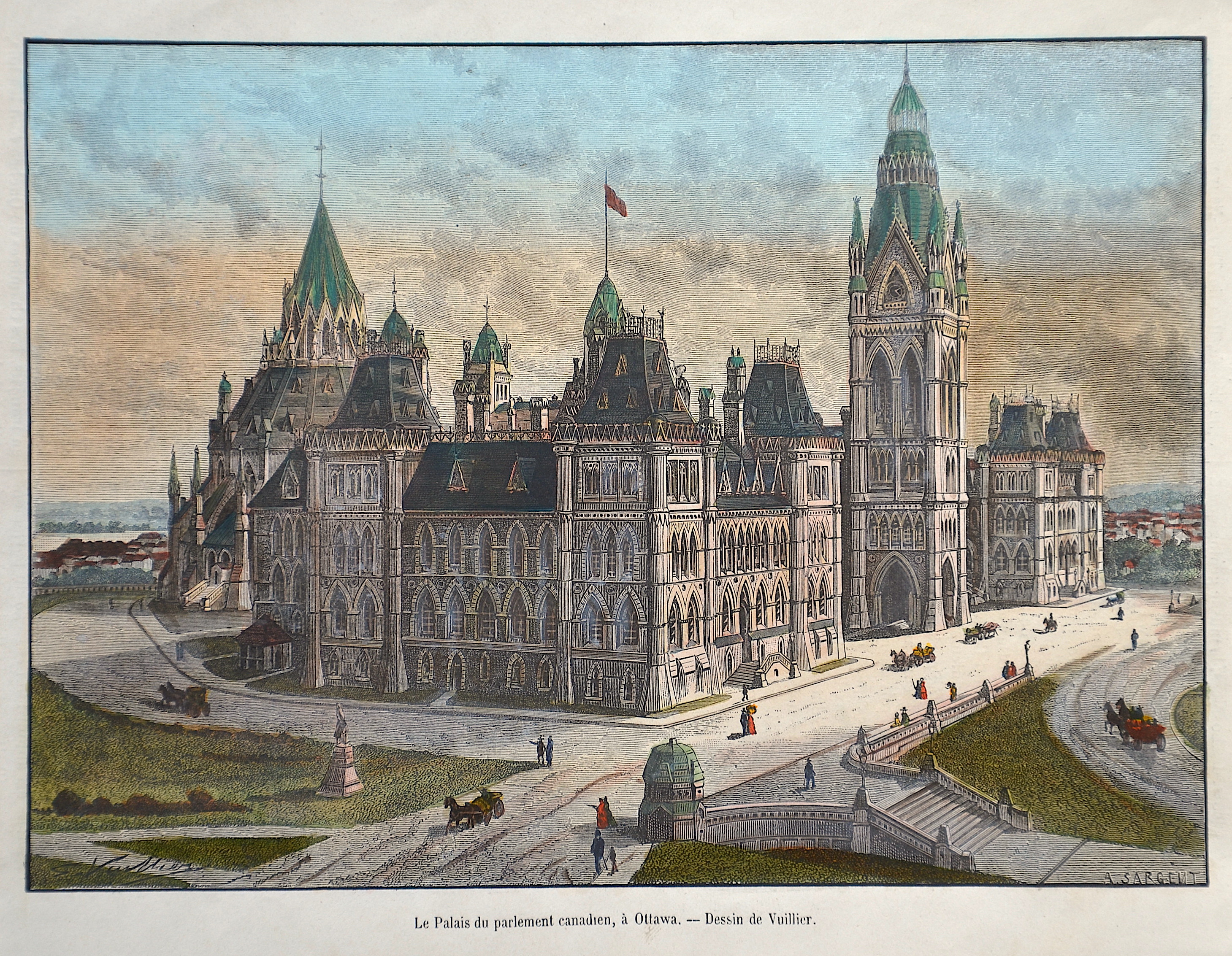Sargent A. Le Palais du parlement canadien, à Ottawa. -Dessin de Vuillier.