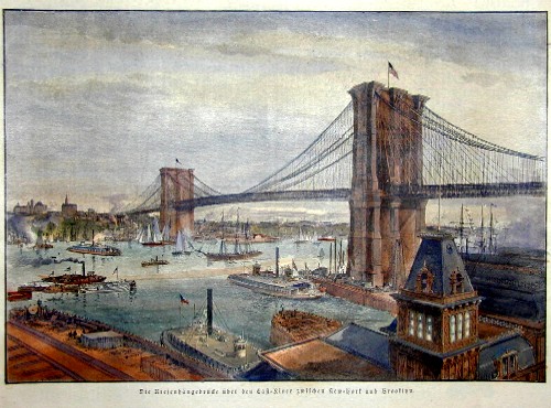 Anonymus  Die riesen Hängebrücke über den Cast River zwischen New York und Brooklyn