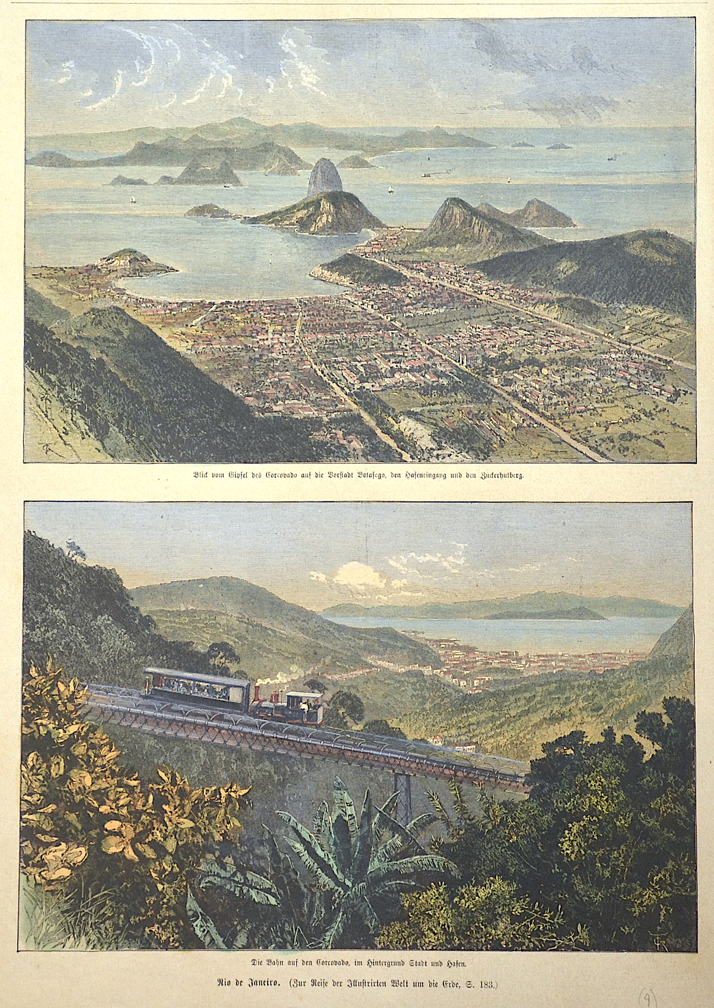 Anonymus  Blick vom Gipfel des Corcovado auf die Vorstadt Botafogo…/ Die Bahnn auf den Corcovado, im Hintergrund Stadt und Hafen.