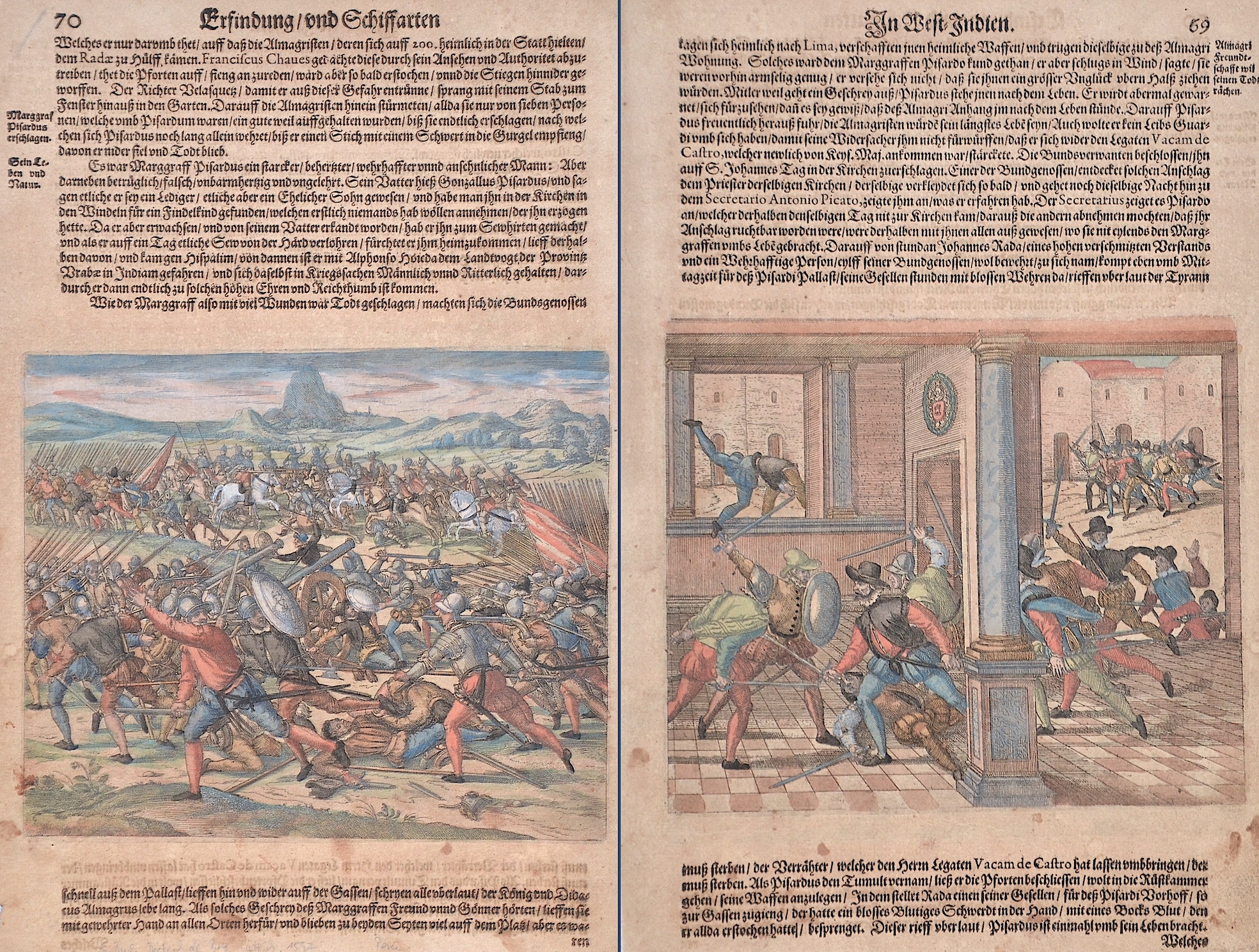 Bry, de - Merian Theodor D. - Matthäus 70 Erfindung und Schiffarten / Marggraf Pisardus erschlagen. / Sein Leben und Natur