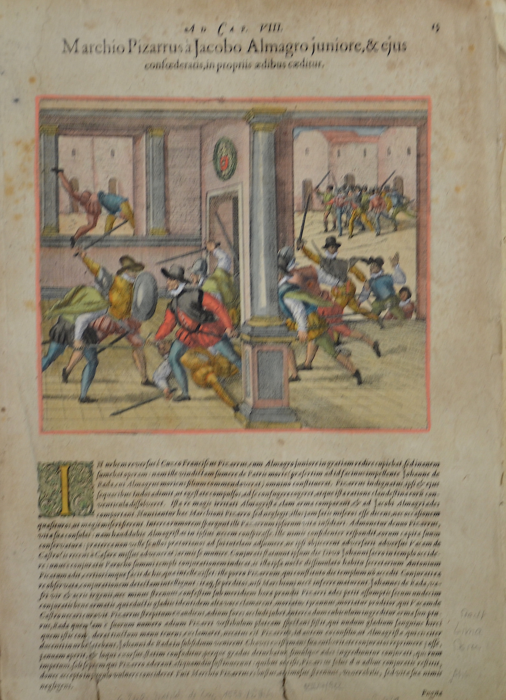 Bry, de - Benzoni Girolam Marchiuo Pizarrus a Jacobo Almagro juniore, & ejus confoederatis, in propriis aedibus caeditur.