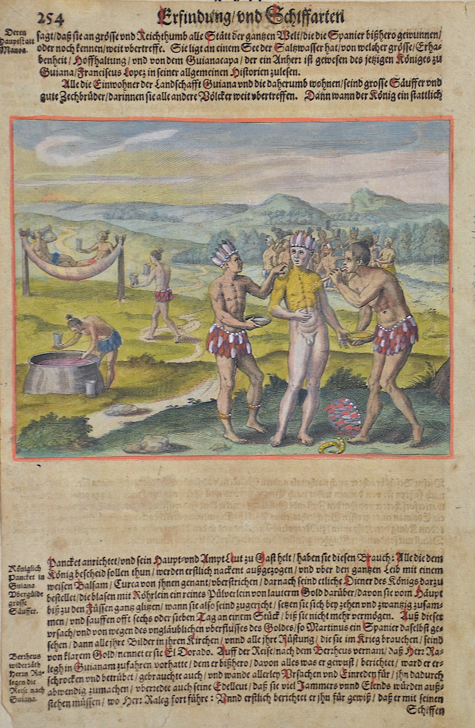 Bry, de - Merian Erfindung und Schiffarten  (Wie der Kaiser von Guayana seine Edelleute zuzurichten pflegt, wenn er sie zu Gast hält.)