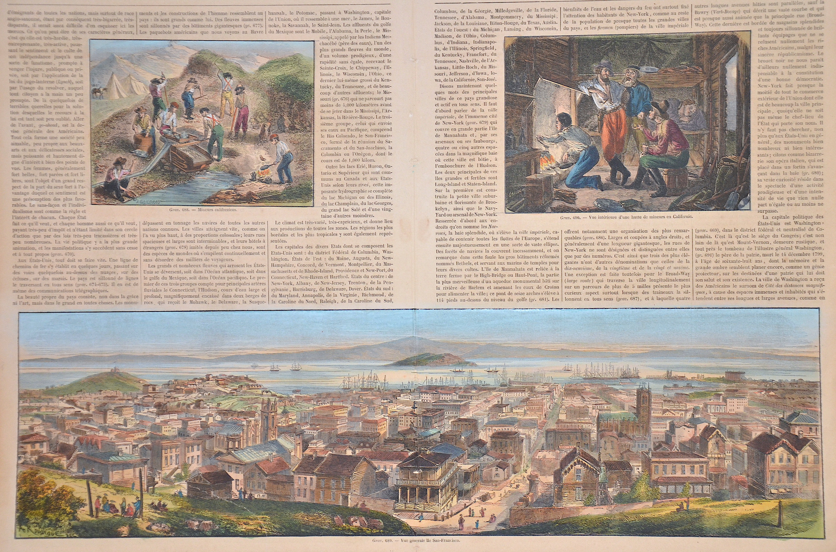 Rouargue Vue generale de San-Francisco. Mineurs californiens. Vue interieure d'une hutte de mineurs en Californie.