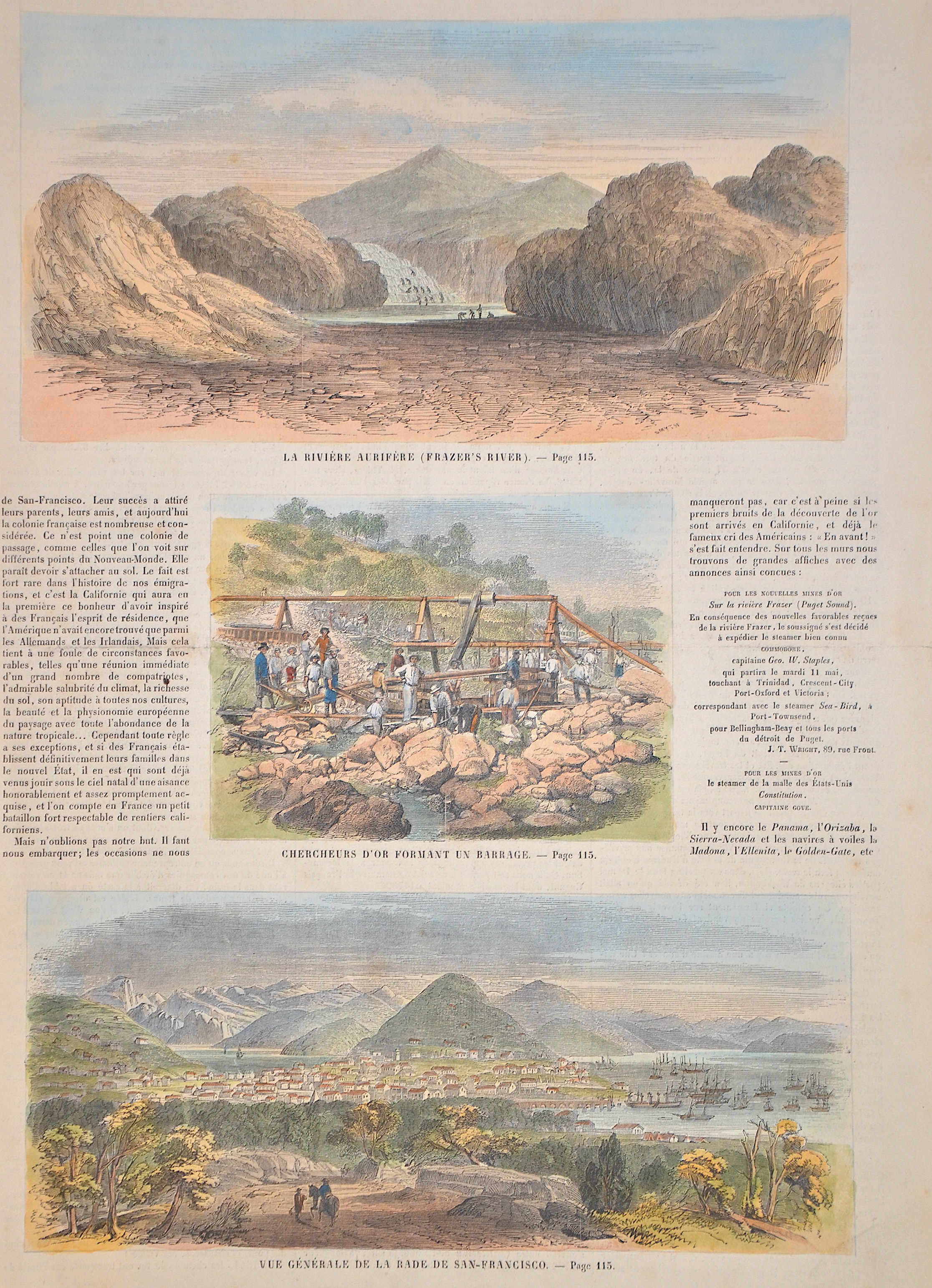Anonymus Vue generale de la rade de San Francisco/ Chercheurs d´ Or fomant en barrage/La riviere Aurifere
