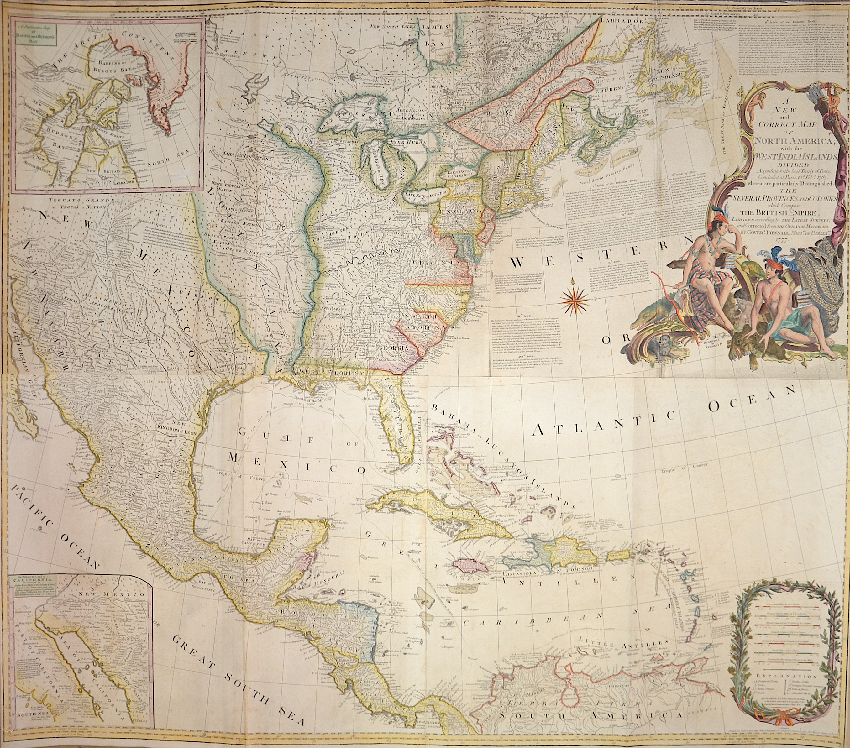 Pownall Thomas A New and Correct Map of North America, with the West India Islands.