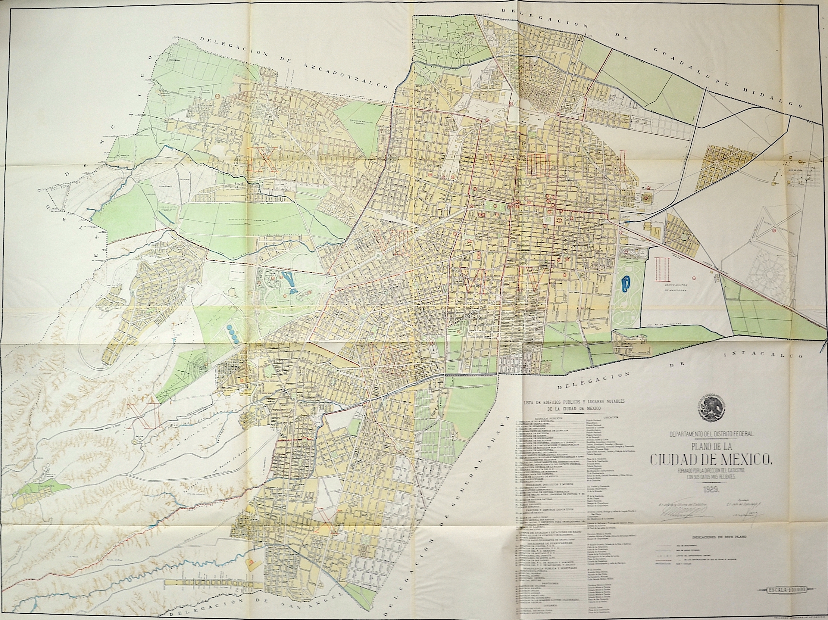 Talleres Graficos de la Nation Departamento del Distrito Federal. Plano de la Ciudad de Mexico. Formao por la Direccion del Catastro. Con sus datos mas Recientes 1929.
