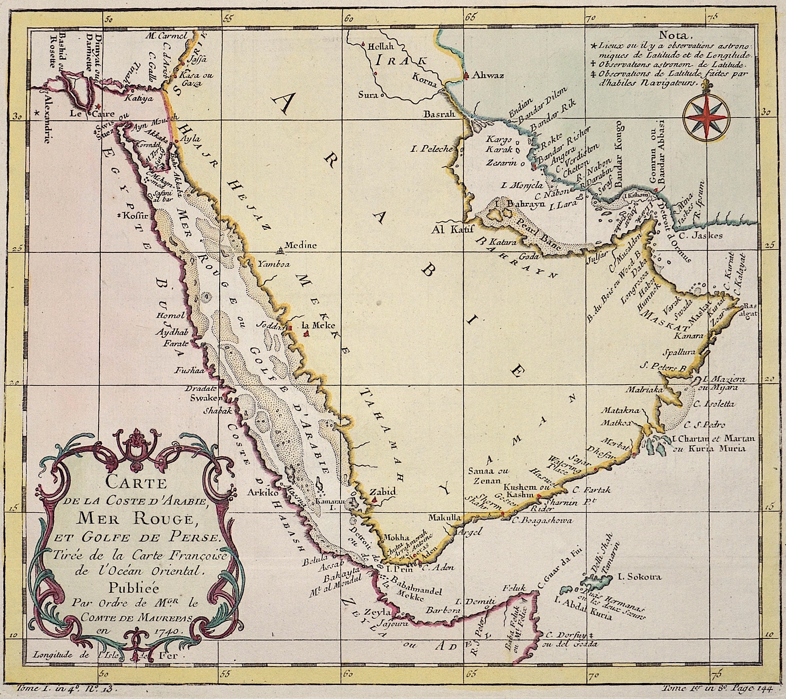 Bellin Jacques Nicolas Carte de la Coste d’Arabie, Mer Rouge, et Golfe de Perse.