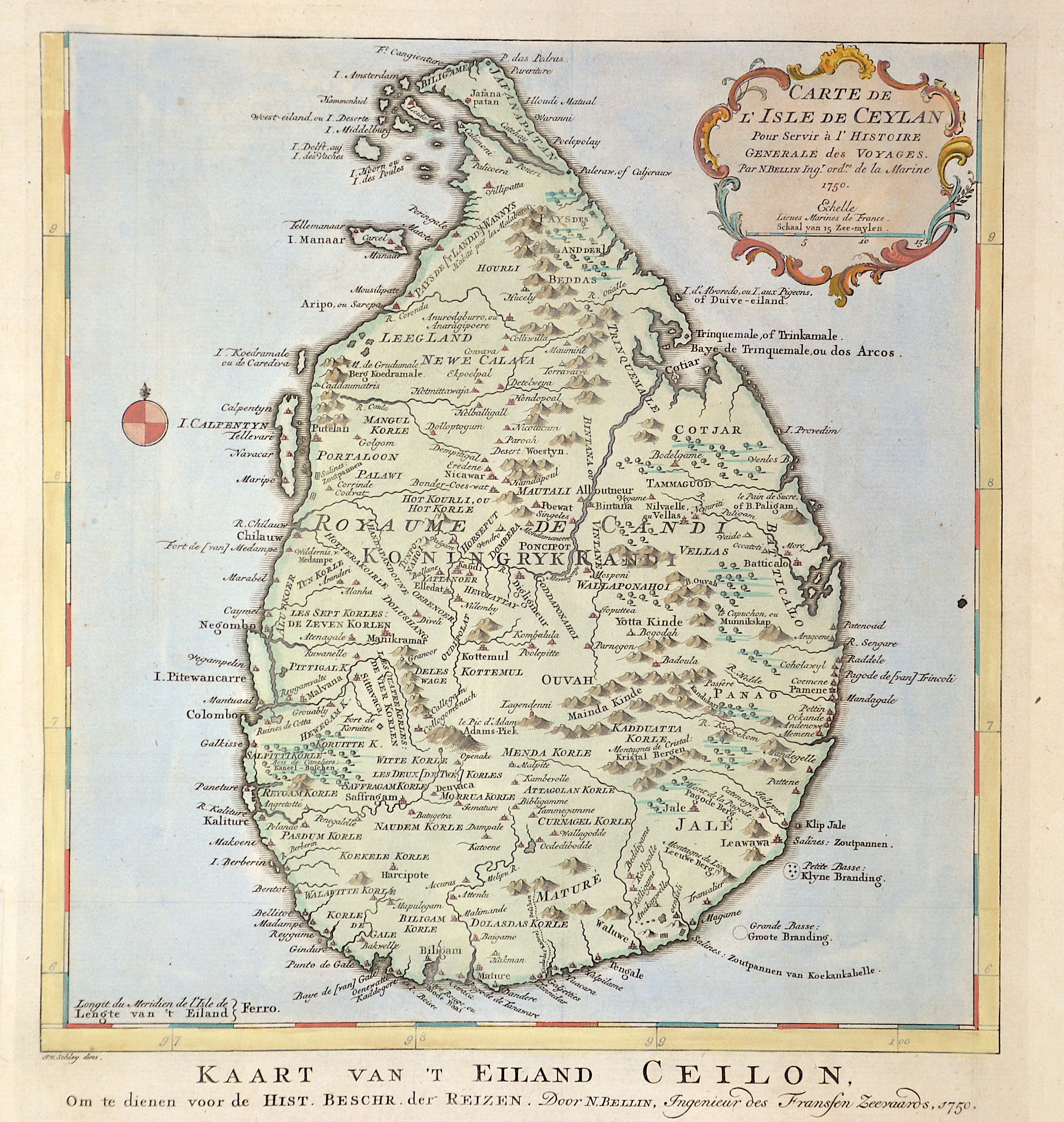 Bellin Jacques Nicolas Carte de L’Isle de Ceylan / Kaart van ‚t Eiland Ceilon.