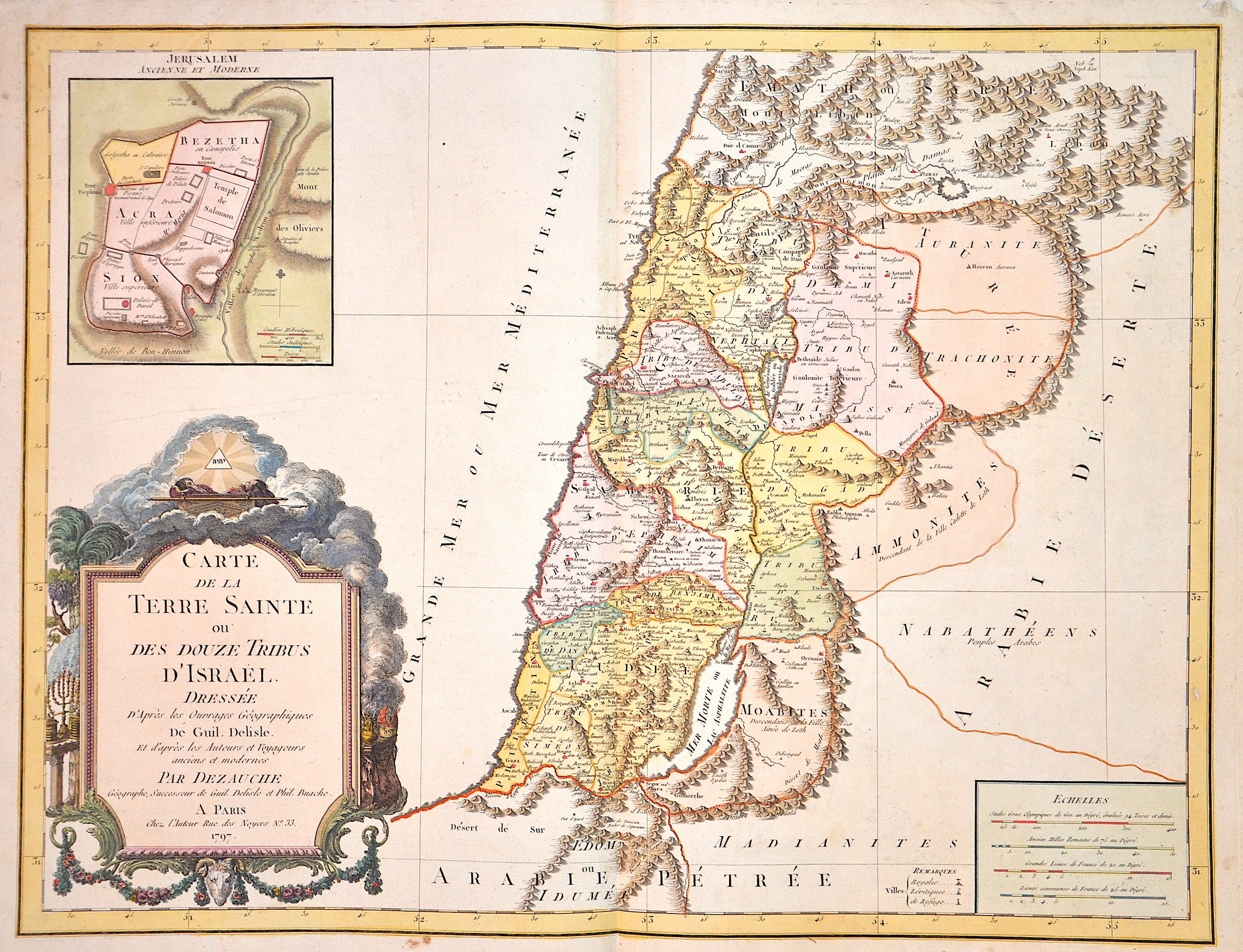 Dezauche/de l´Isle, J.C. / Guillaume Carte de la Terre Sainte ou des Douze Tribus d´ Israel.
