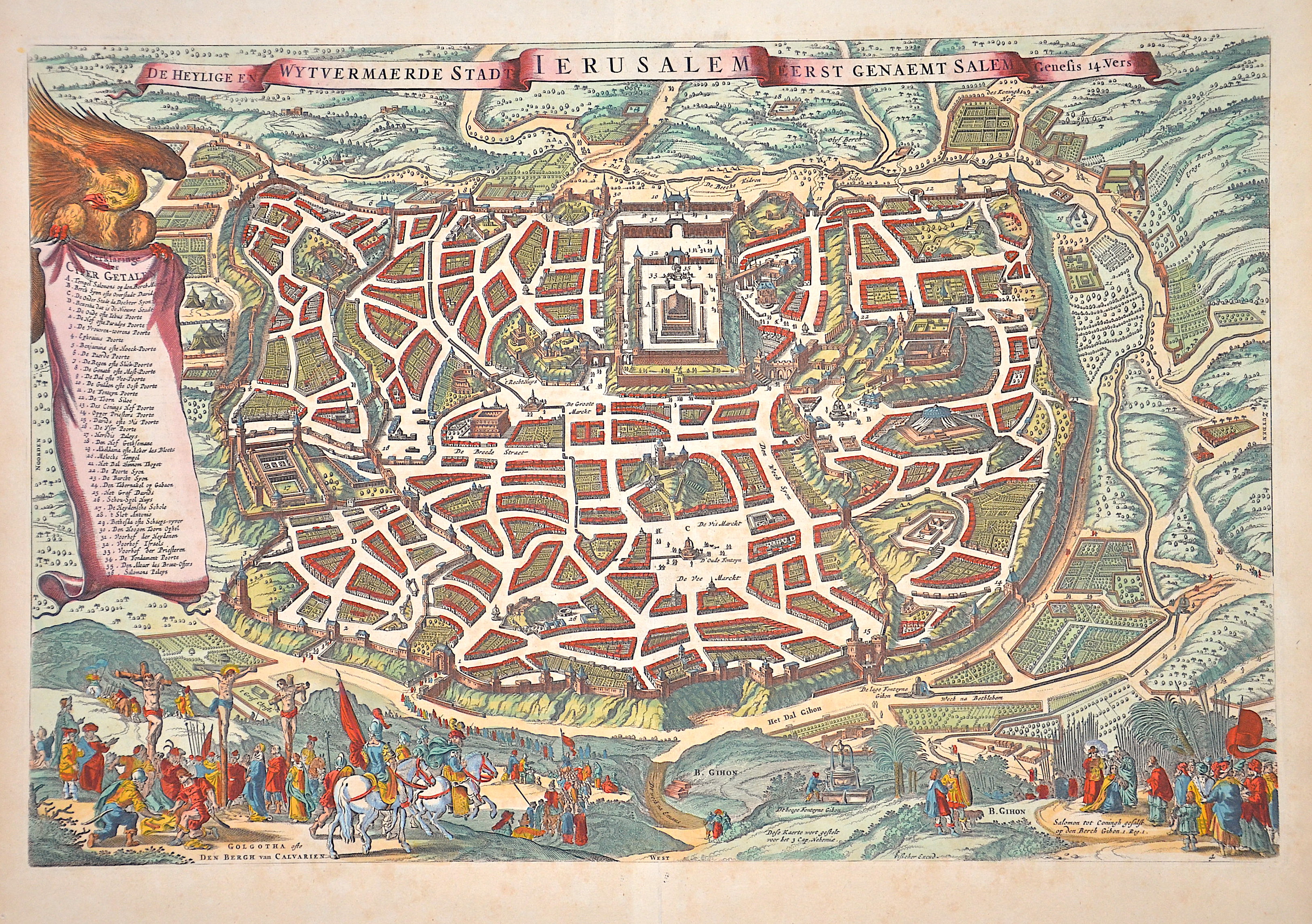 Visscher Nicolas De heylige en wytvermaerde Stadt Ierusalem eerst genaemt salem Genesis 14. Vers 18.