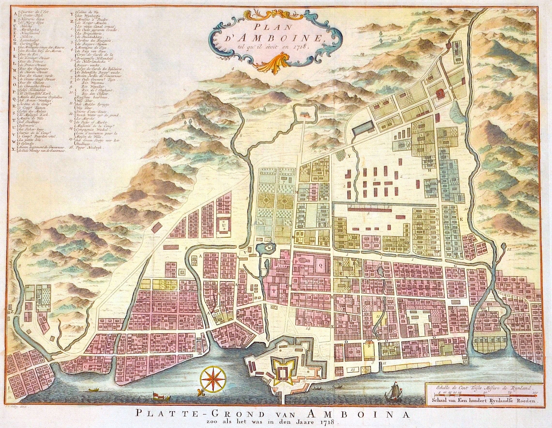 Schley, van der Jacob Plan d’Amboine, tel qu’il etoit en 1718. Platte-Grond van Amboina, zoo als het was in den Jaare 1718.