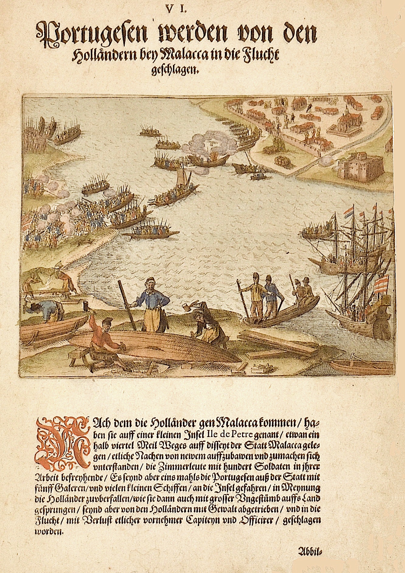 Bry, de  Portugesen werden von den Holländern bey Malacca in die Flucht geschlagen.