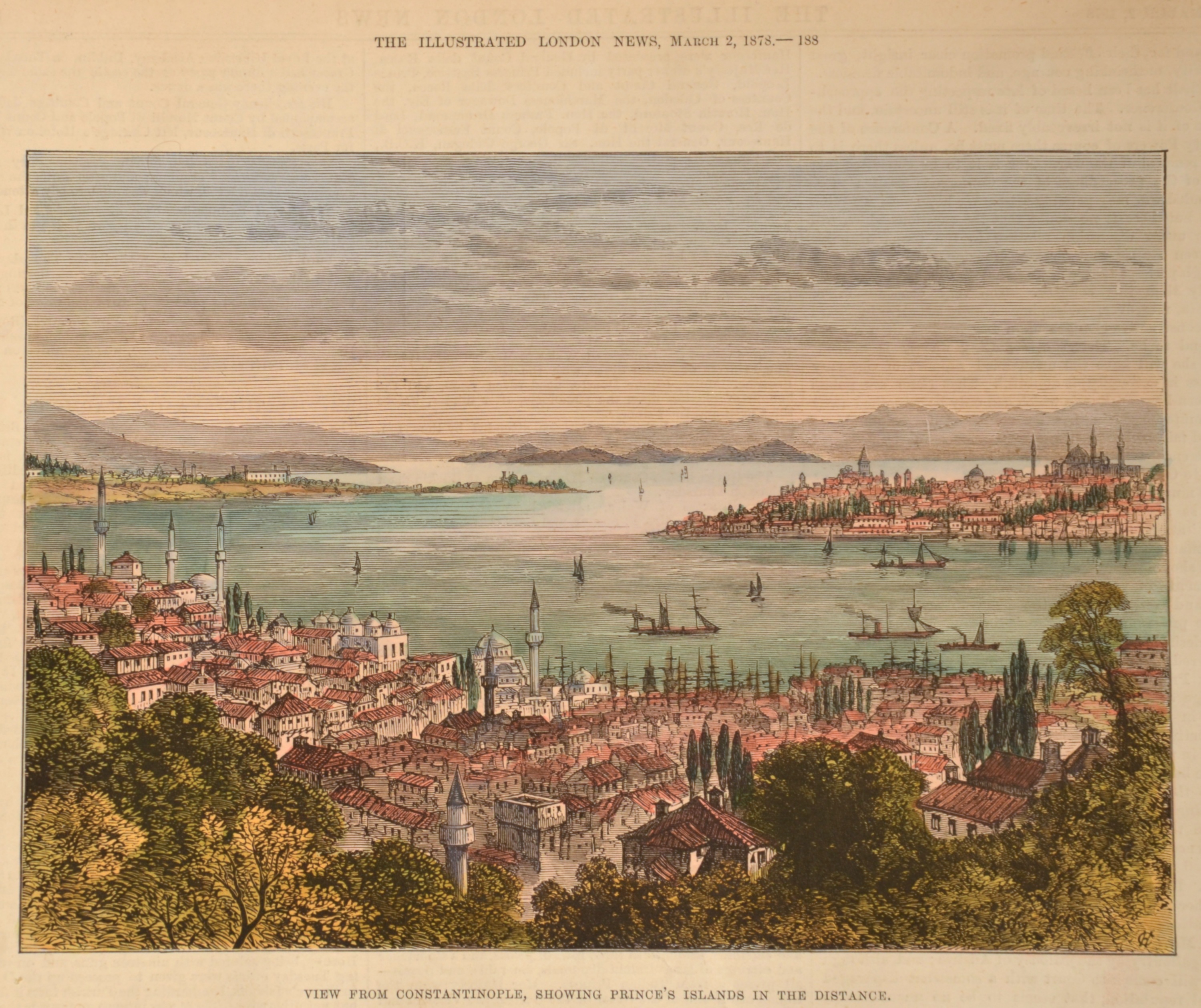 H.C.  View from Constantinople, showing princes island in the distance
