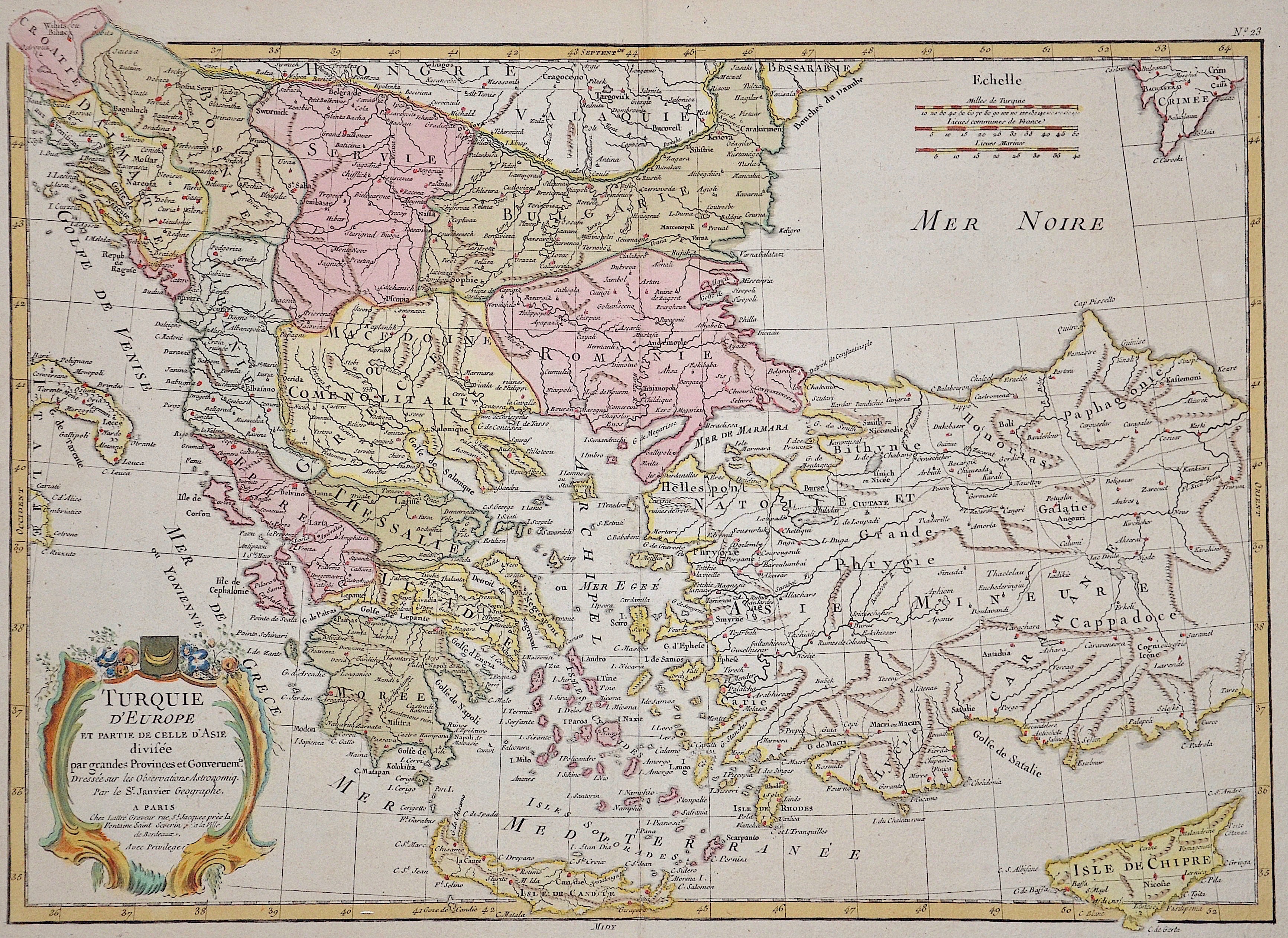 Janvier Sieur  Turquie d´ Europe et partie de celle d´ Asie divisée par grandes Provinces et Gouvernements….