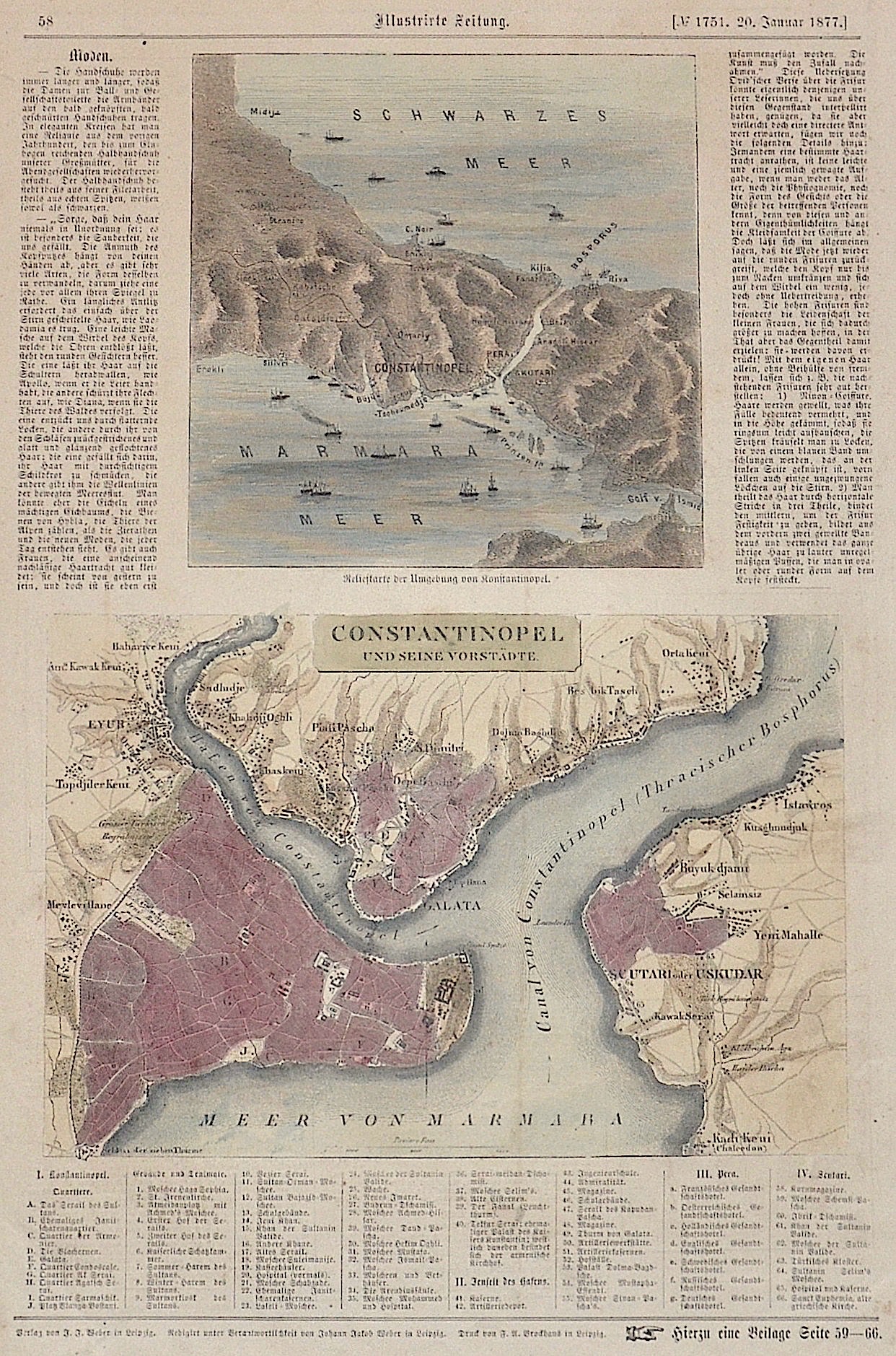 Brockhaus Friedrich Arnold Reliefkarte der Umgebung von Konstantinopel. / Constantinopel und seine Vorstädte.
