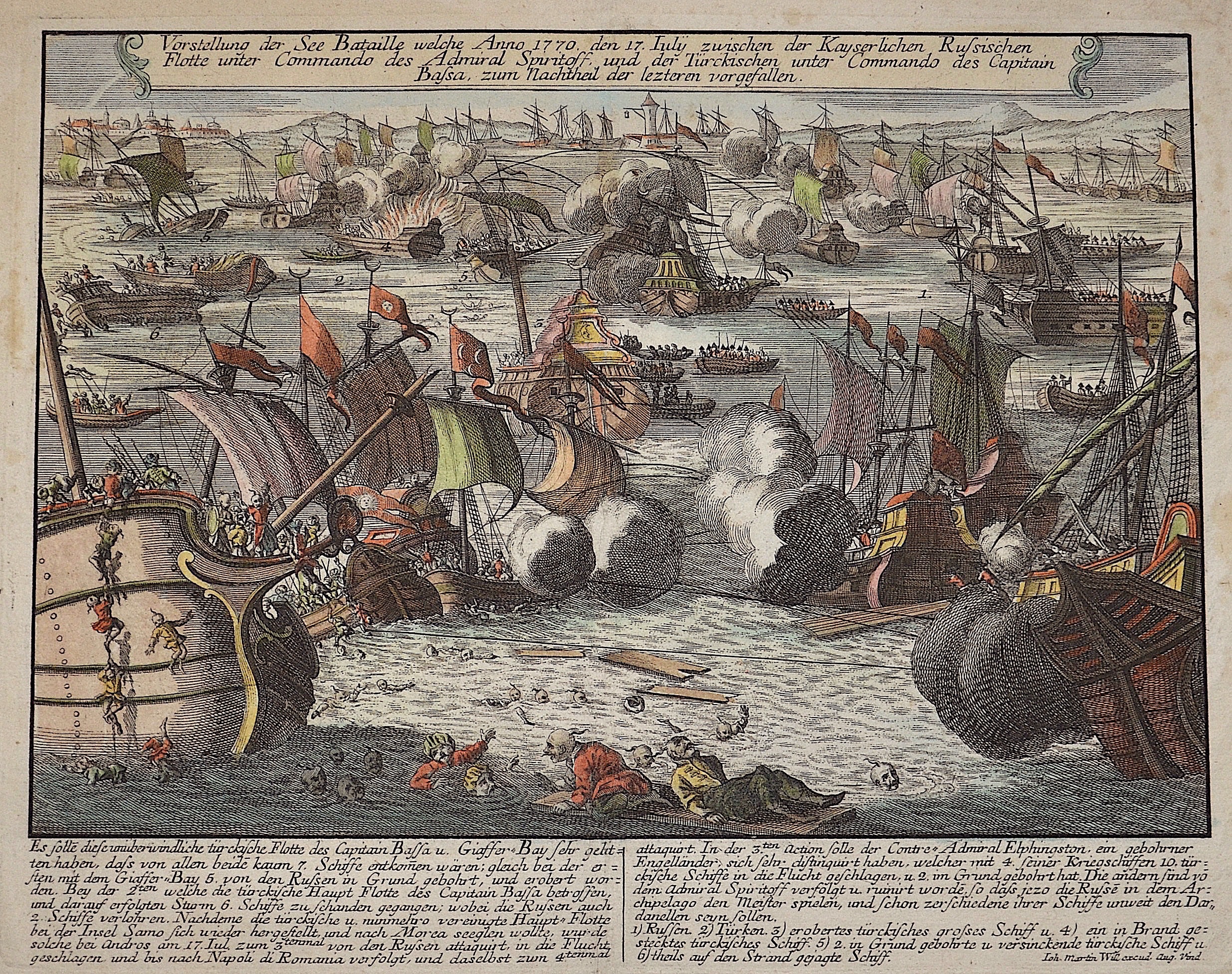 Will  Vorstellung der See Bataille welche Anno 1770 den 17. July zwischen der Kayserlichen Russischen Flotte unter Commando des Admiral Spiritoff und der..
