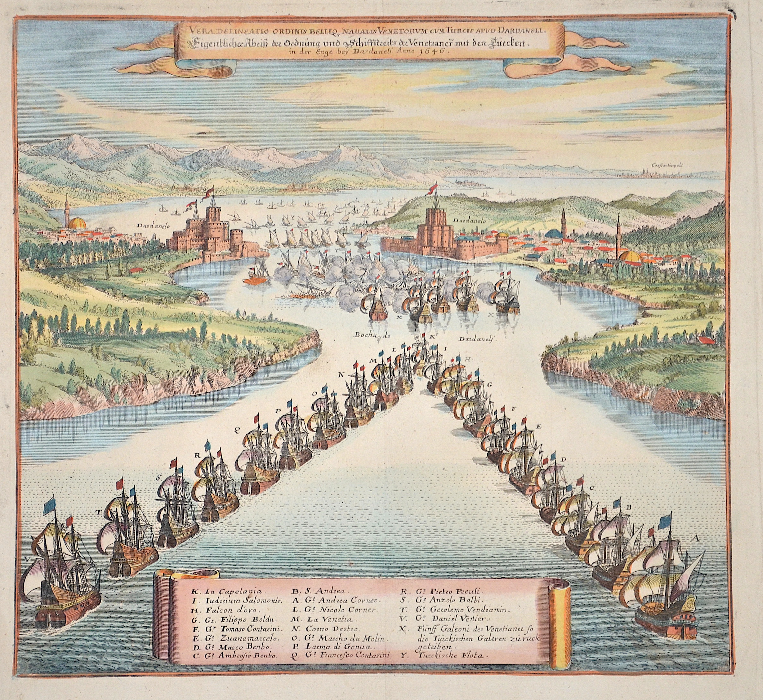 Merian Matthäus Veradelineatio ordinis Belliqu Naualis Venetorum cum Turcis apud Dardaneli.  Eigentlichee Abriß der Ordnung und Schiffstreits der Venetianer mit den..