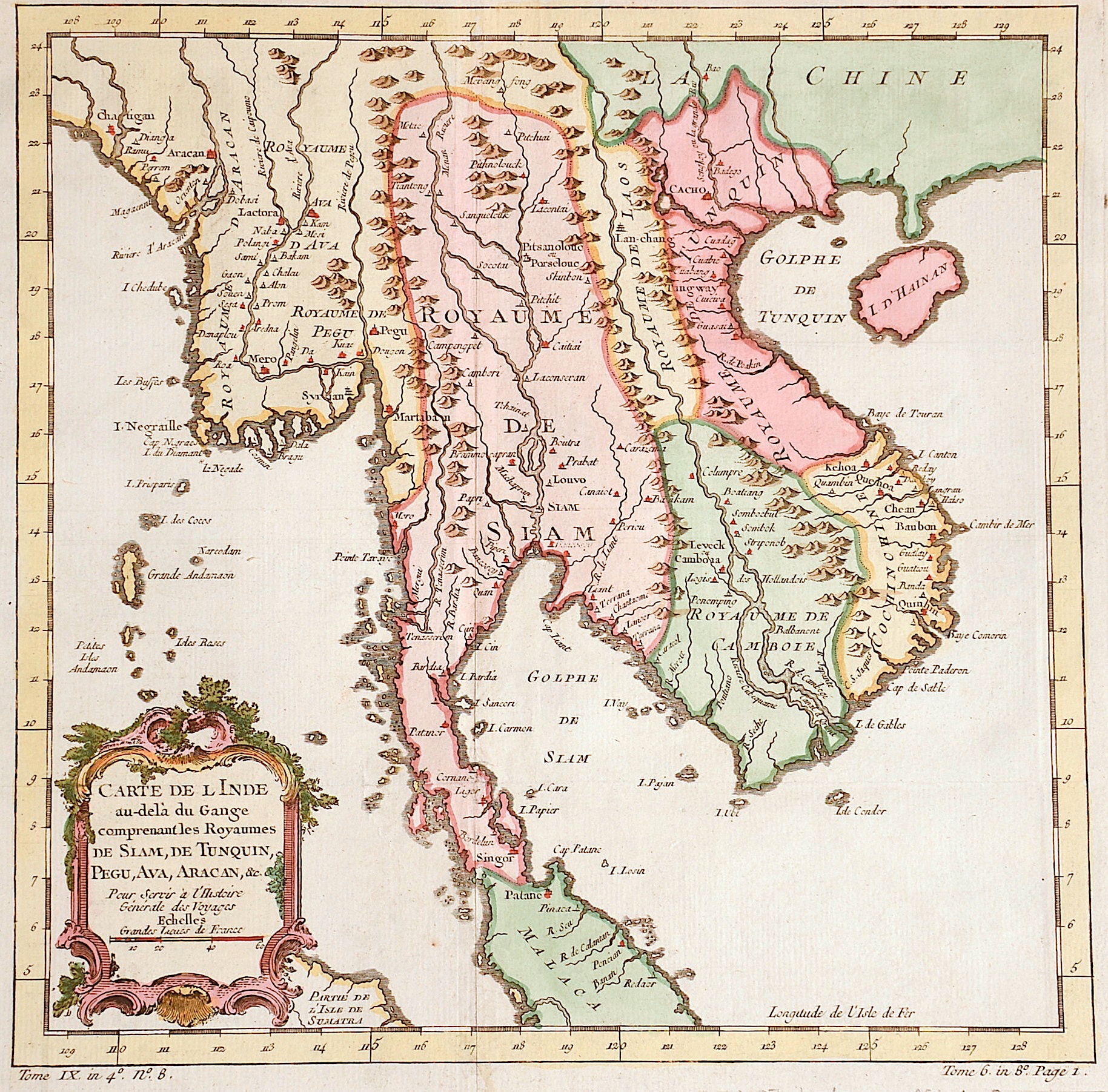 Bellin  Carte de l Inde au-delà du Gange comprenant les Royaumes de Siam, de Tunquin, Pegu, Ava, Aracan,…