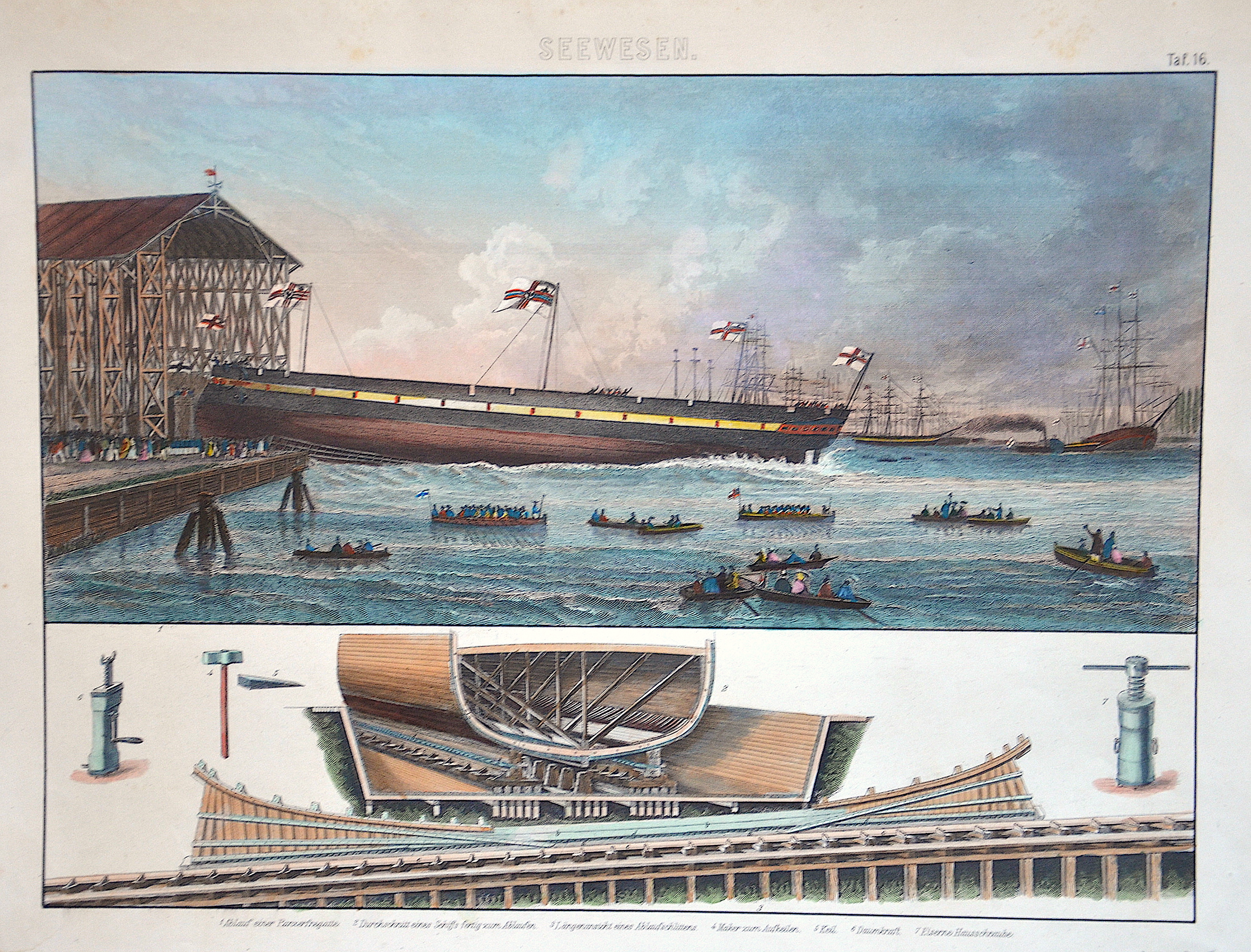 Brockhaus  Seewesen. Taf. 16. / Ablauf einer Panzerfregatte