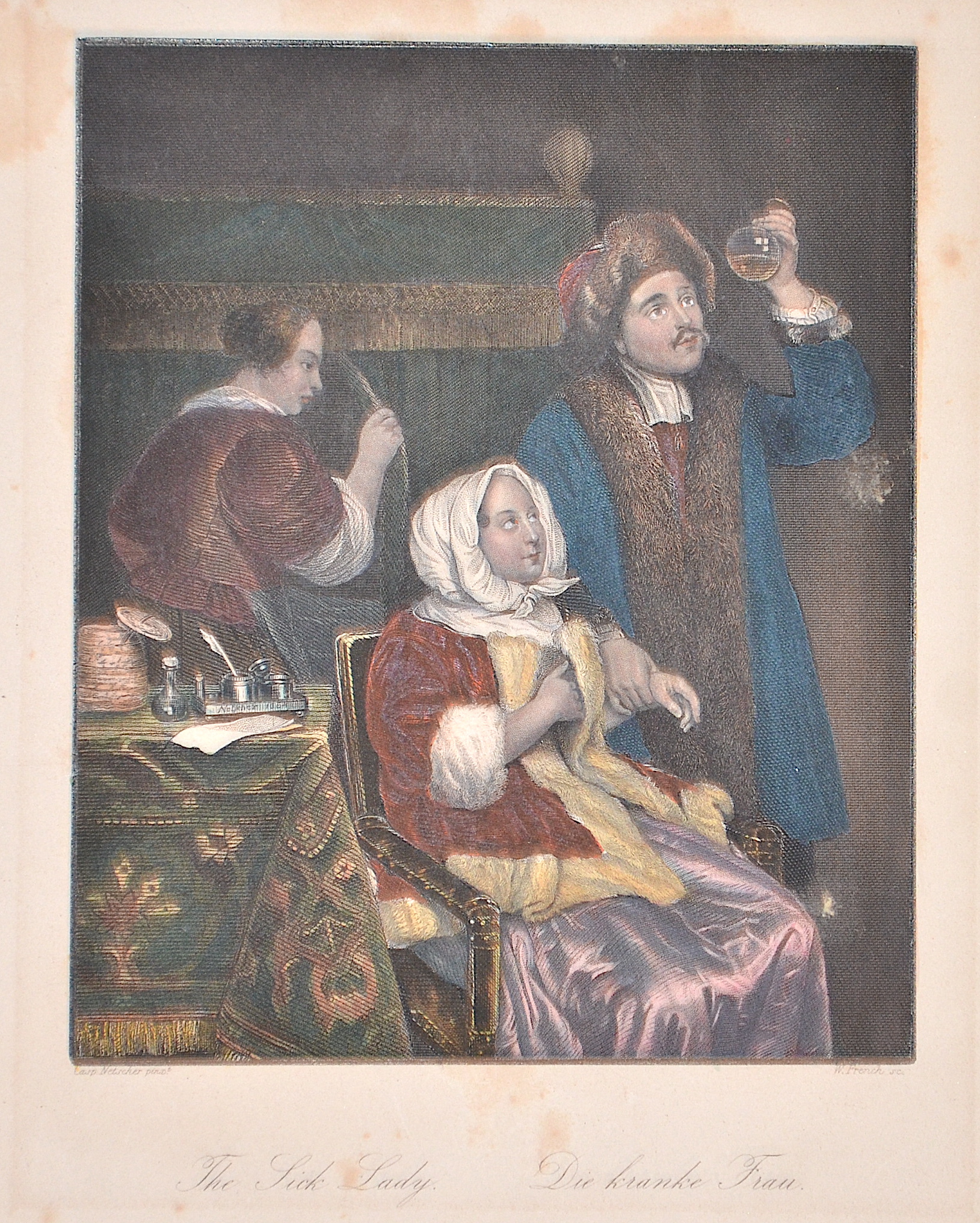 French The Sick Lady. Die kranke Frau.