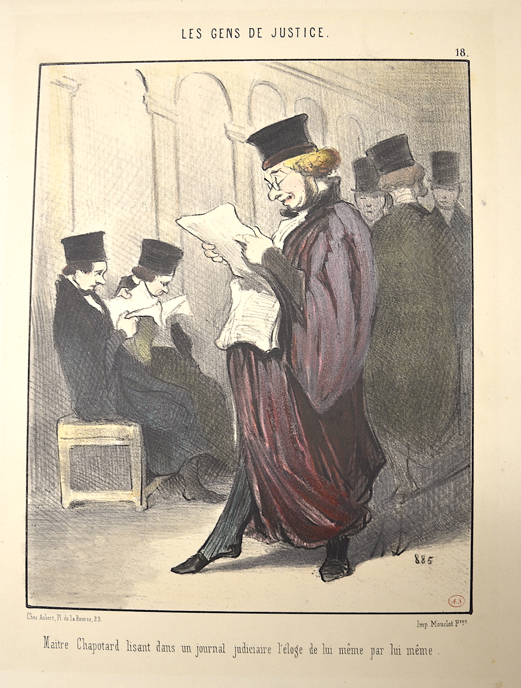 Daumier Honoré Les Gens de Justice. / Maitre Chapotard lisant dans un journal judiciaire l'eloge de lui meme par lui meme.
