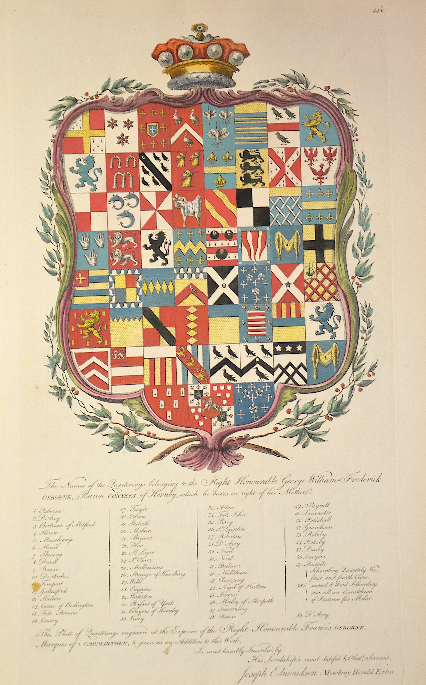 Edmondson The names of the quaterings belonging to the Right Honorable George-William Frederick Osborn,Baron Conyers,of Hornby, which he bears in right of his..