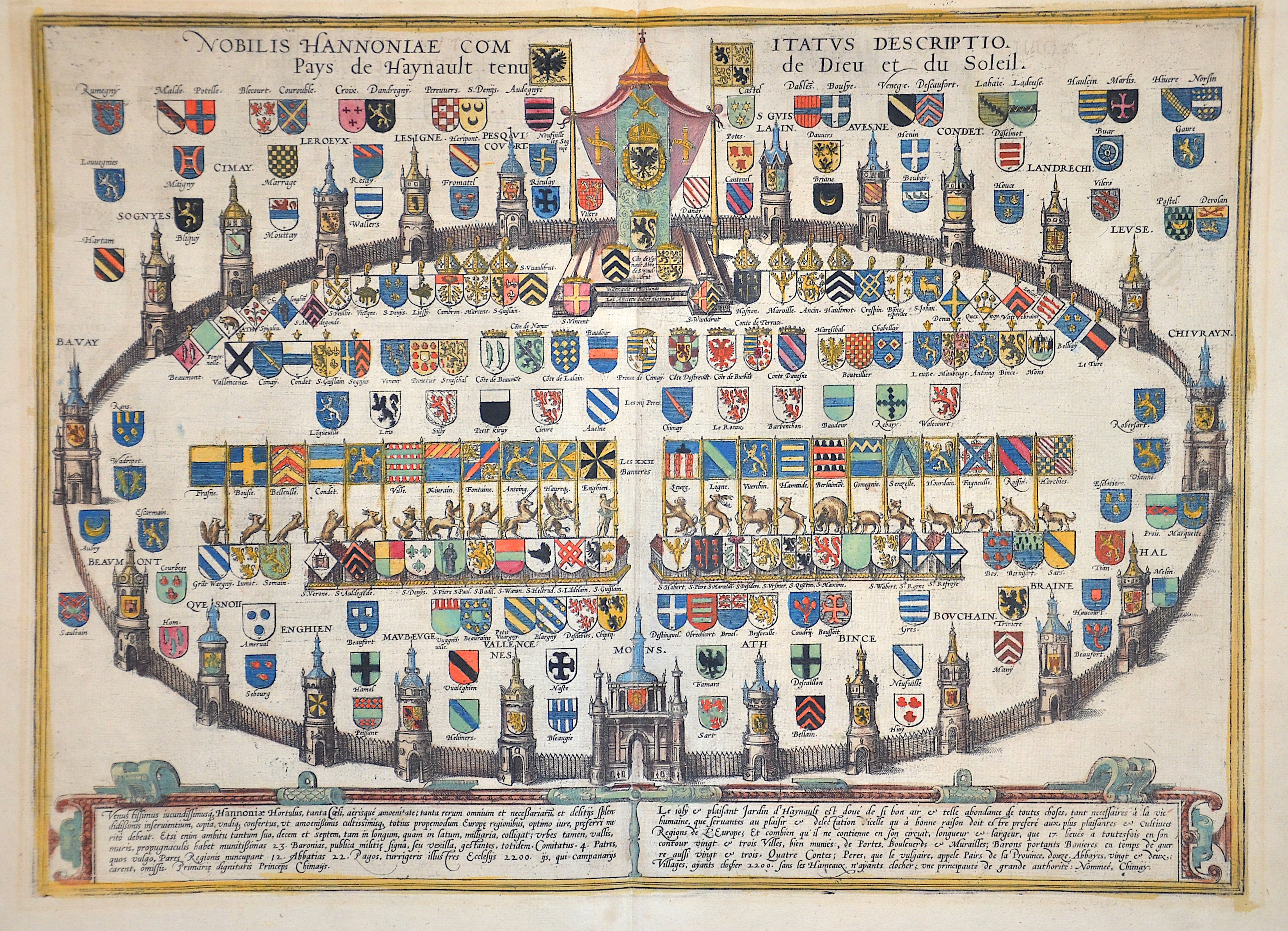Braun/Hogenberg  Nobilis Hannoniae comitatus descriptio. Pays de Haynault tenu de Dieu et du Soleil