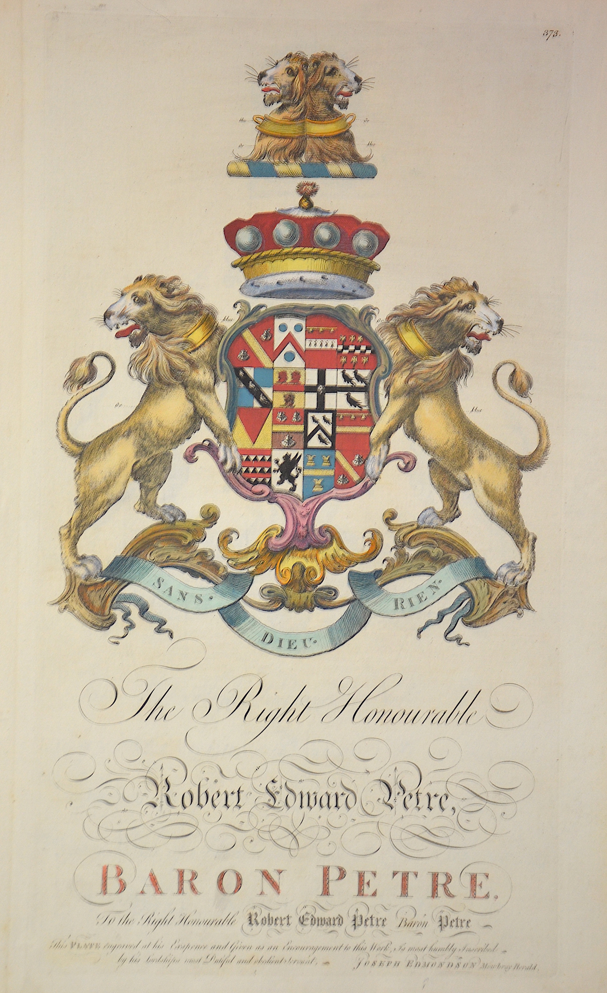 Edmondson The Right Honourable Robert Edward Petre, Baron Petre. To the Right Honourable Robert Edward Petre Baron Petre.