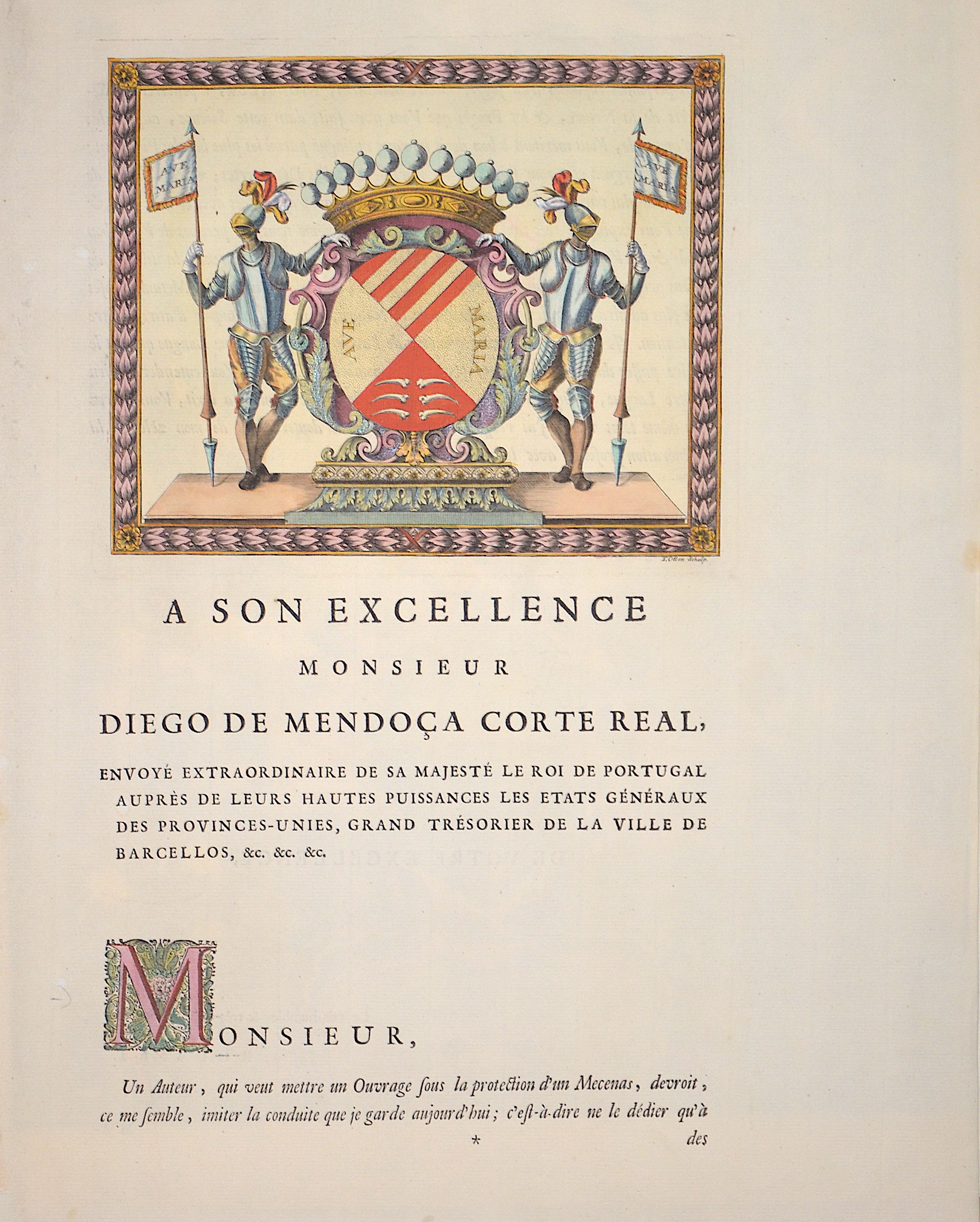 Anonymus  A son excellence Monsieur Diego de Mendoca Corte Real,..
