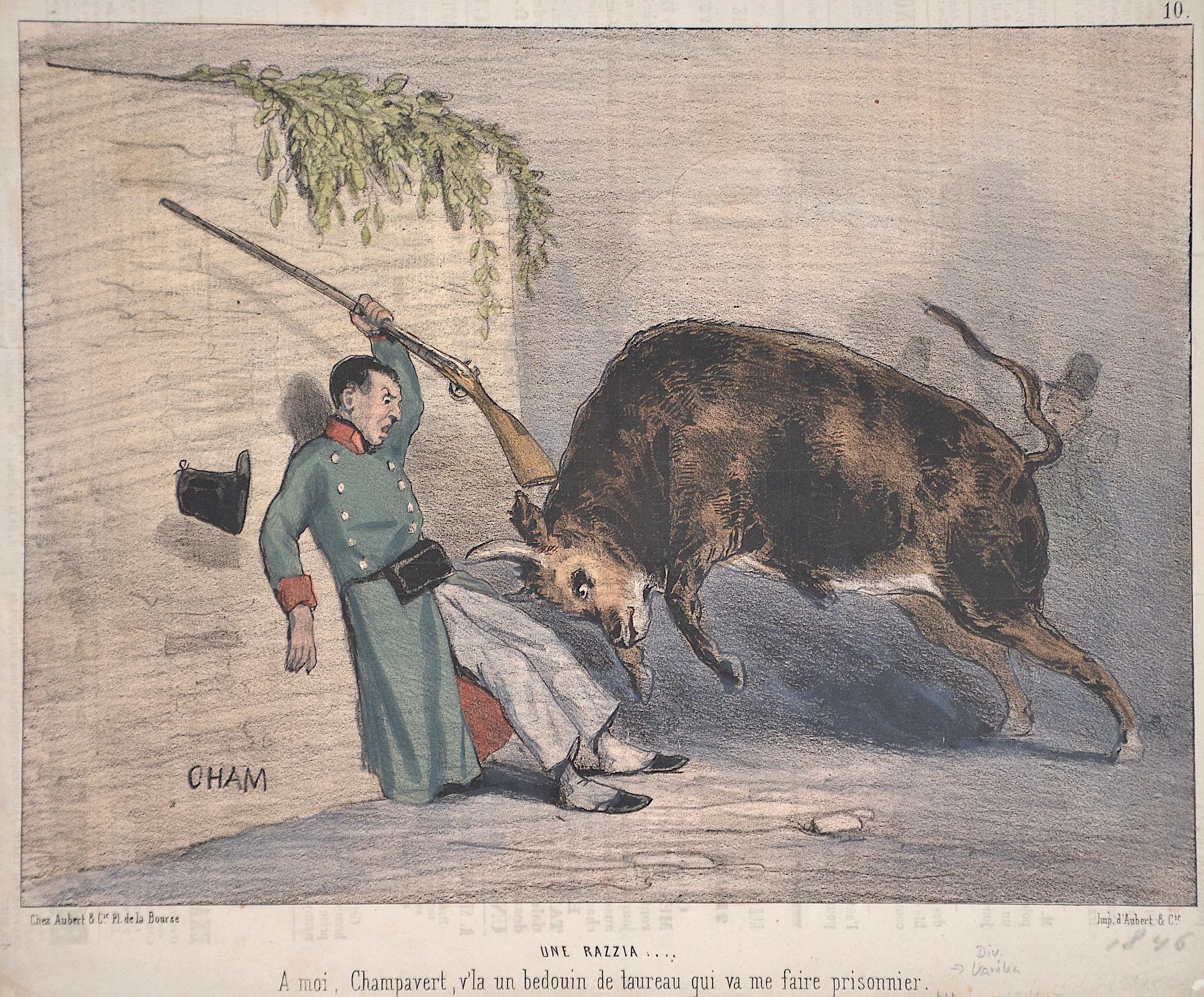 Aubert d' & Cie A la Guerre Comme a la Guerre. Une Razzia..  A moi, Champavert, v'la un bedouin de taureal qui va me faire prisonnier.
