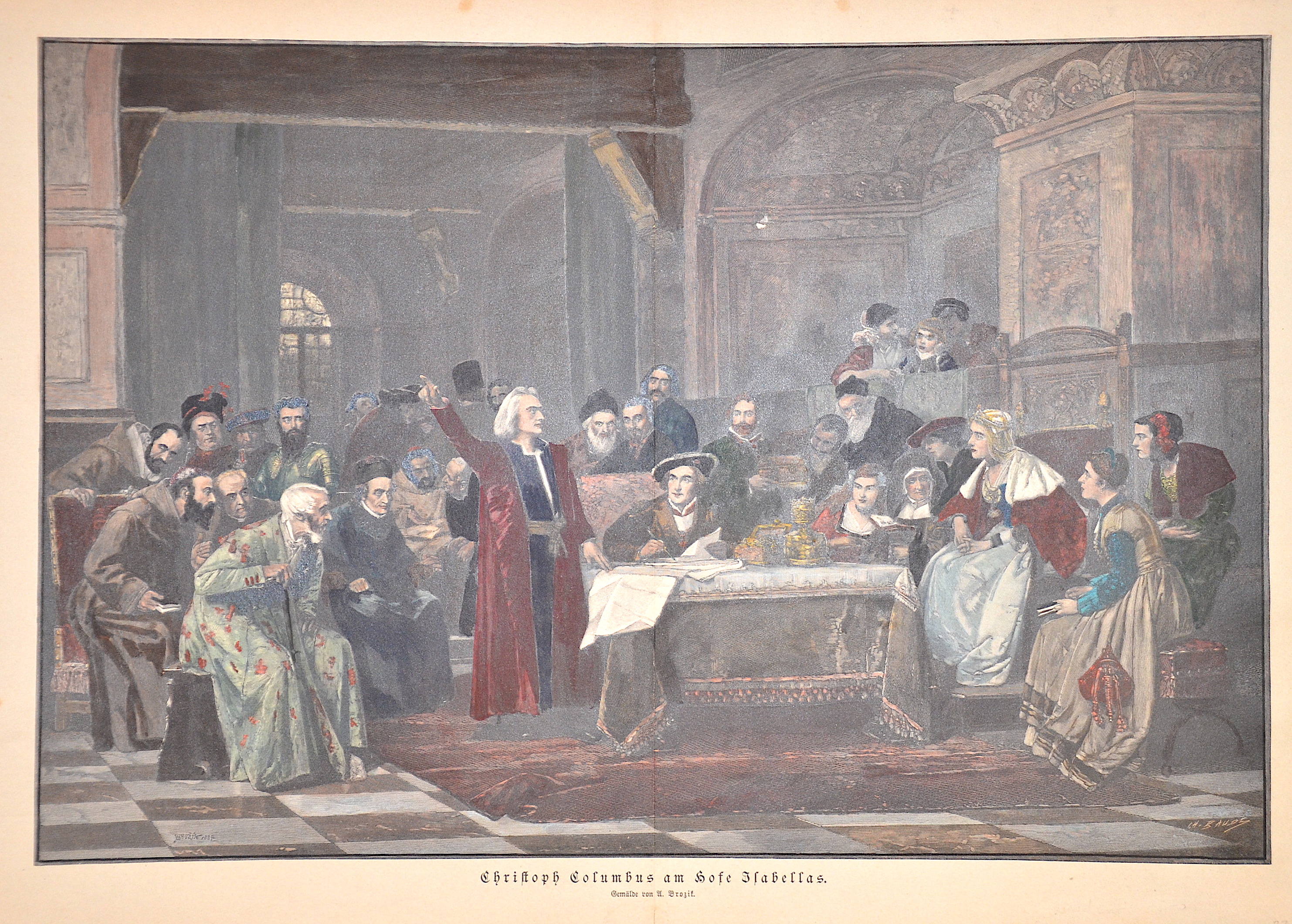 Baude Ch. Christoph Columbus am Hofe Isabellas. Gemälde von V. Brozik.