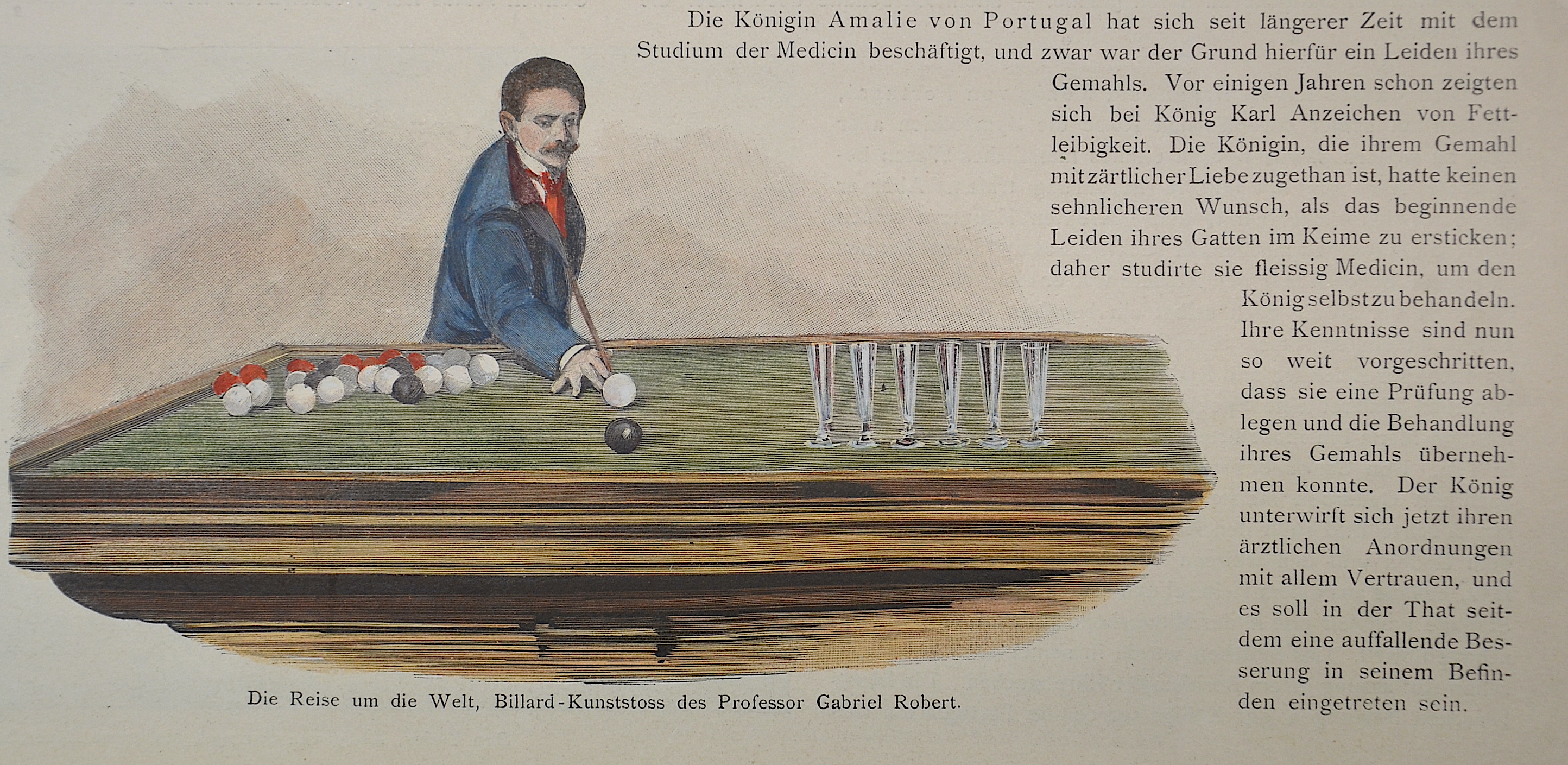 Anonymus Die Reise um die Welt, Billard-Kunststoss des Professor Gabriel Robert.