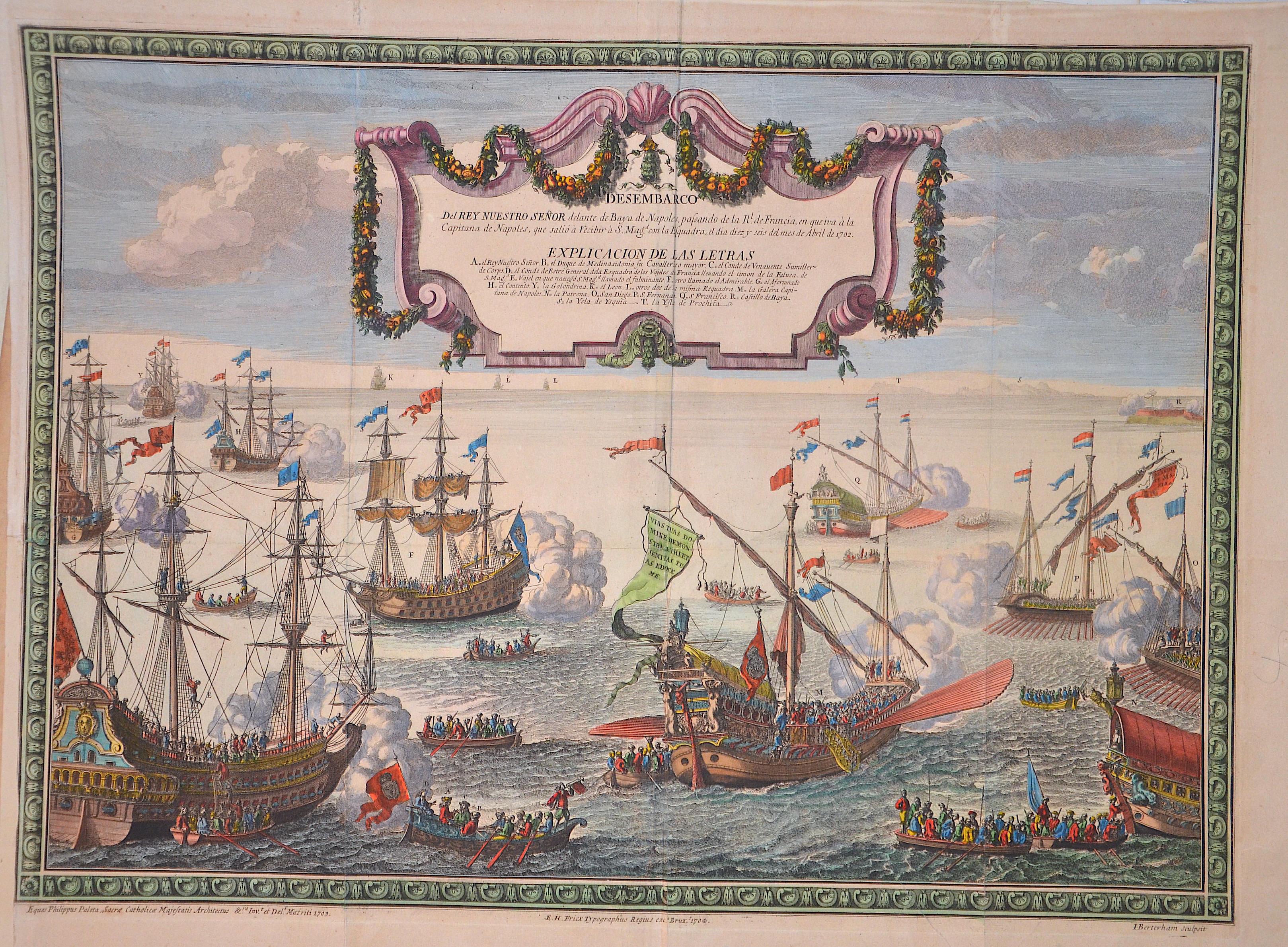 Fricx  Desembarco Del Rey Nuestro Senor dalante de Baya de Napoles , passando de la R. de Francia, en queiva á la Capitana de Napoles que salio á ….1702