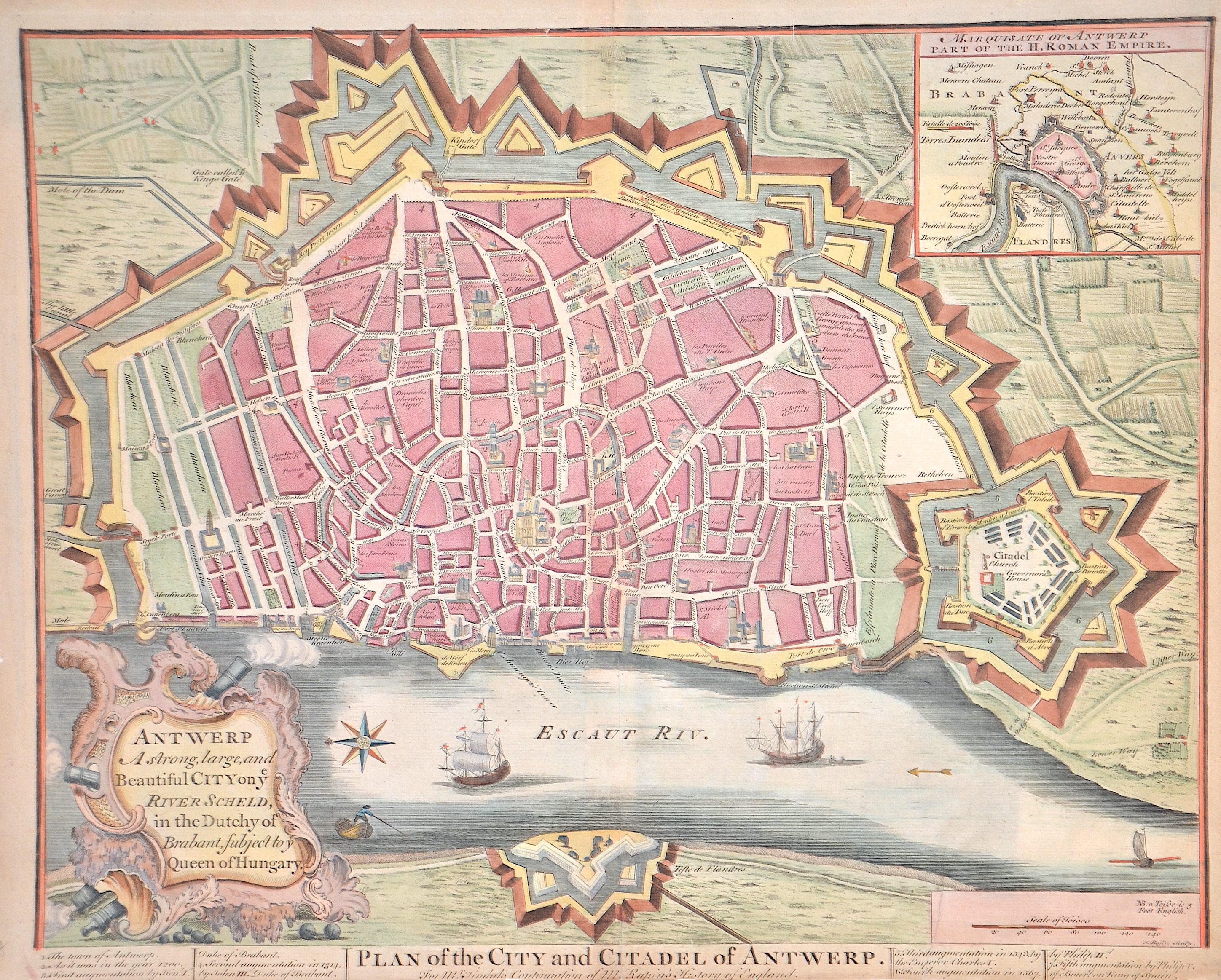 Basire James Plan of the City and Citadel of Antwerp. / Antwerp A strong, large, and Beautiful City on ey River Scheld, in the Dutchy of Brabant,..