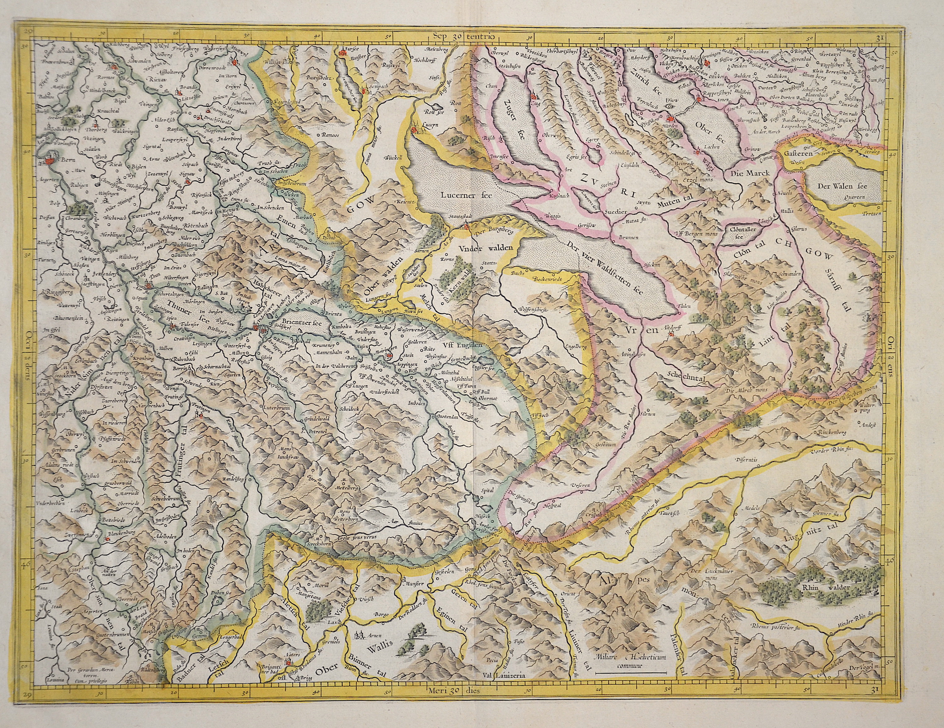Mercator Gehard Argow. Ceste Table porte les Bourgs Lucerne, Uren, Swits, Underwald, Glarone, pour la pluspart. 349