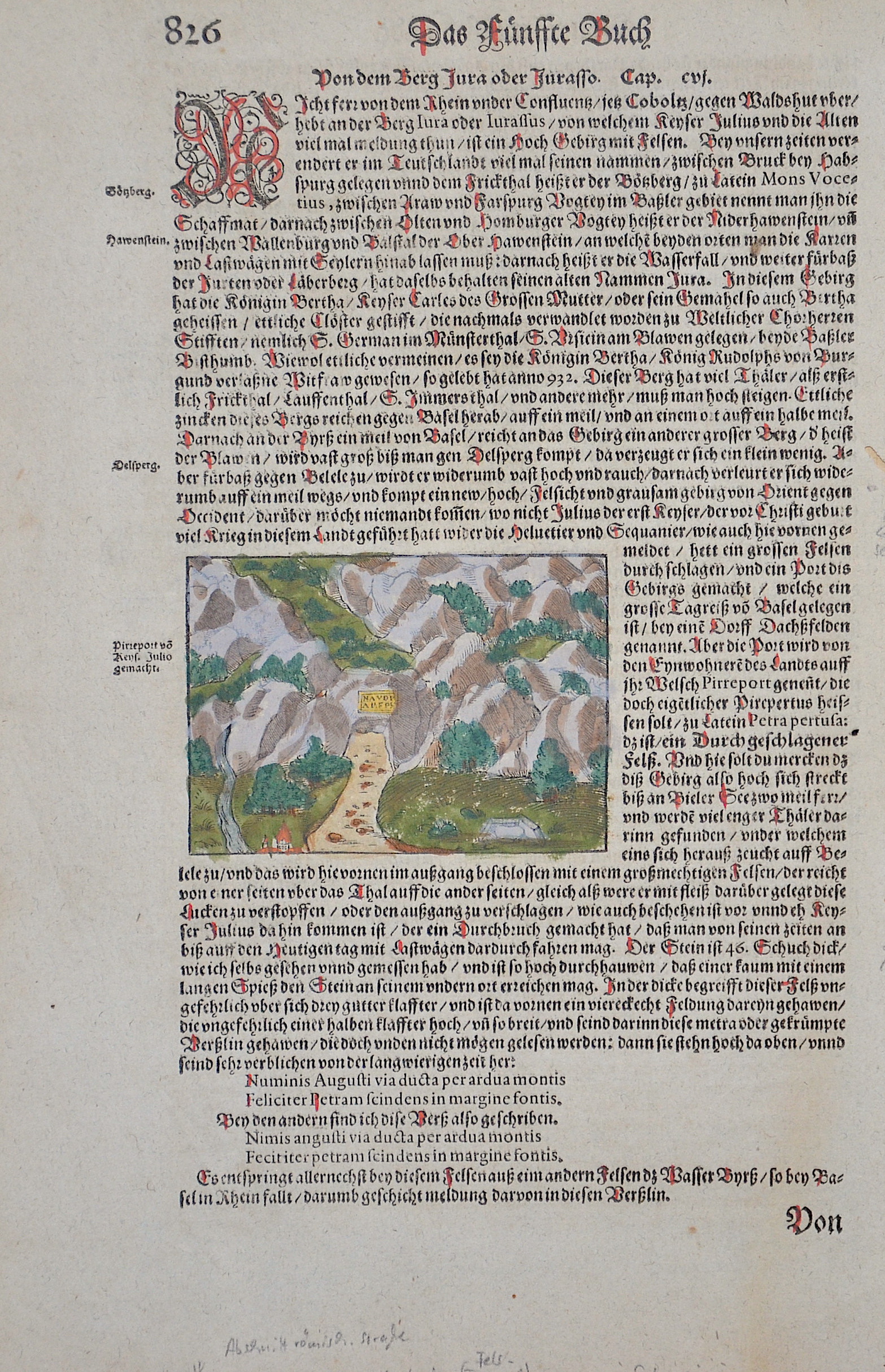 Münster  826 Das Fünffte Buch / Von dem Berg Jura oder Jurasso. / Pirreport von Keyser Julio gemacht