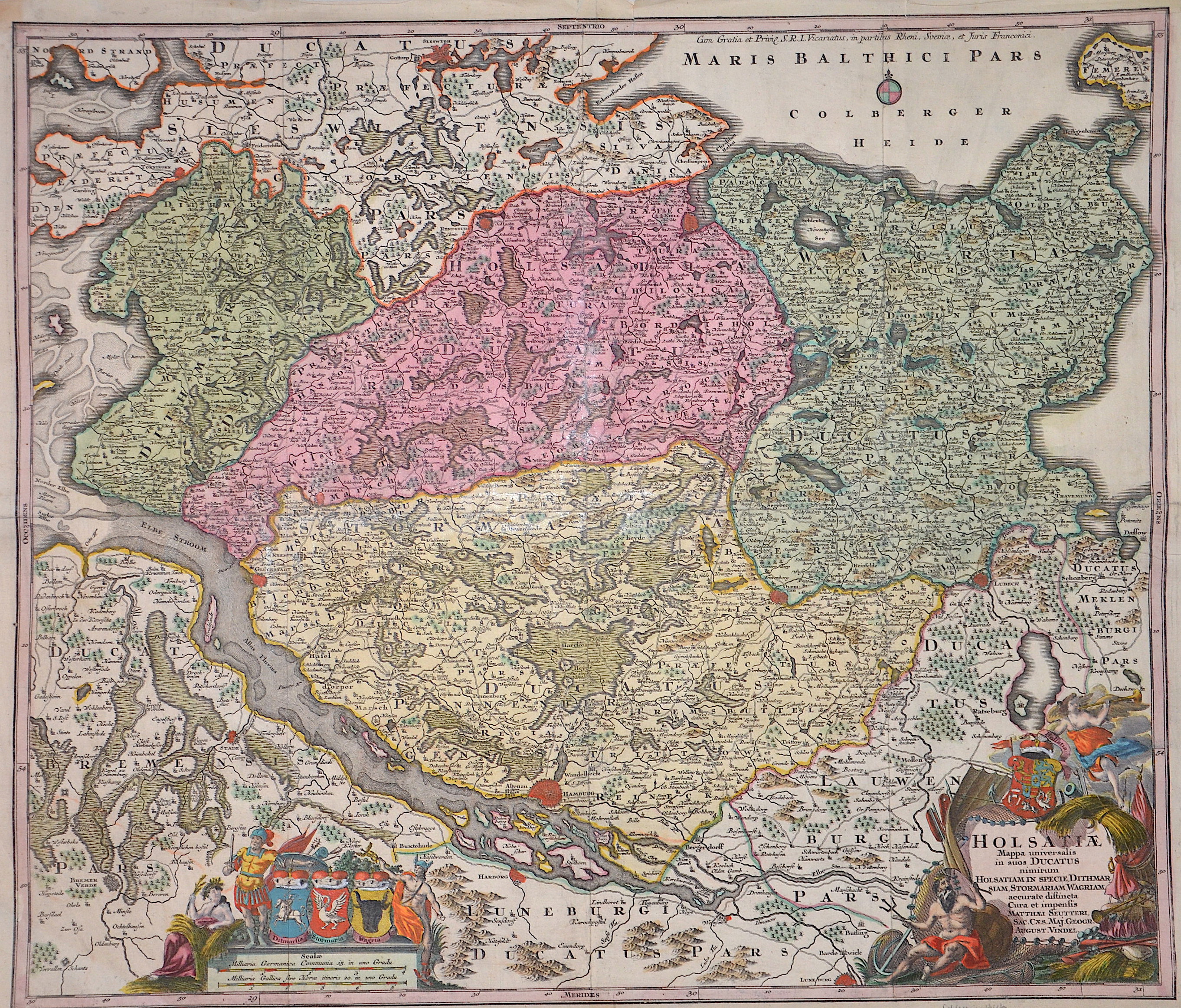 Seutter  Holsatiae Mappa Universalis … Holsatiam in Specie Ditmarsiam, Stormariam, Wagriam…