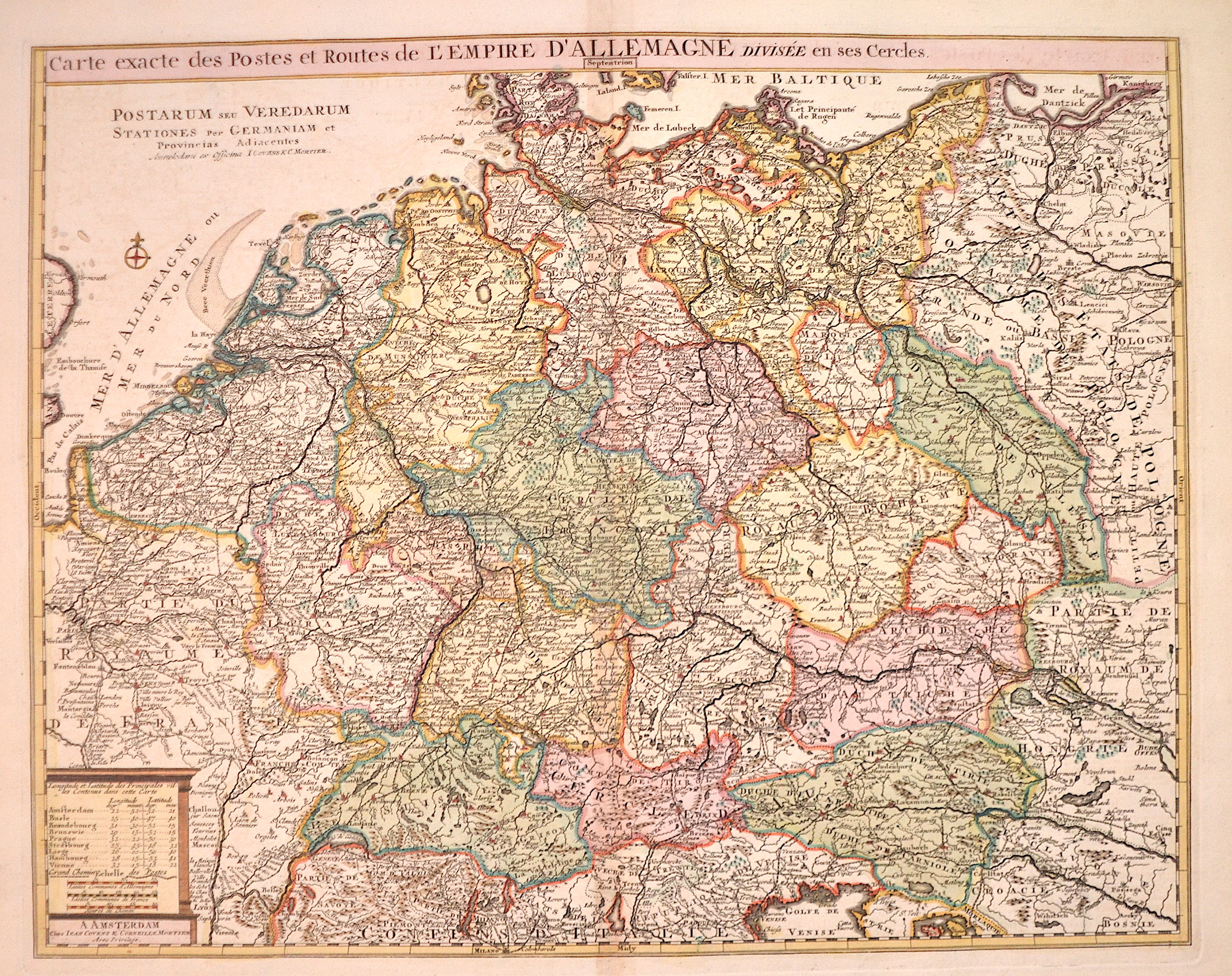 Covens/ Mortier Jean/ Corneille Carte exacte des Postes et Routes de L´Empire de Allemagne divesee en ses Cercles